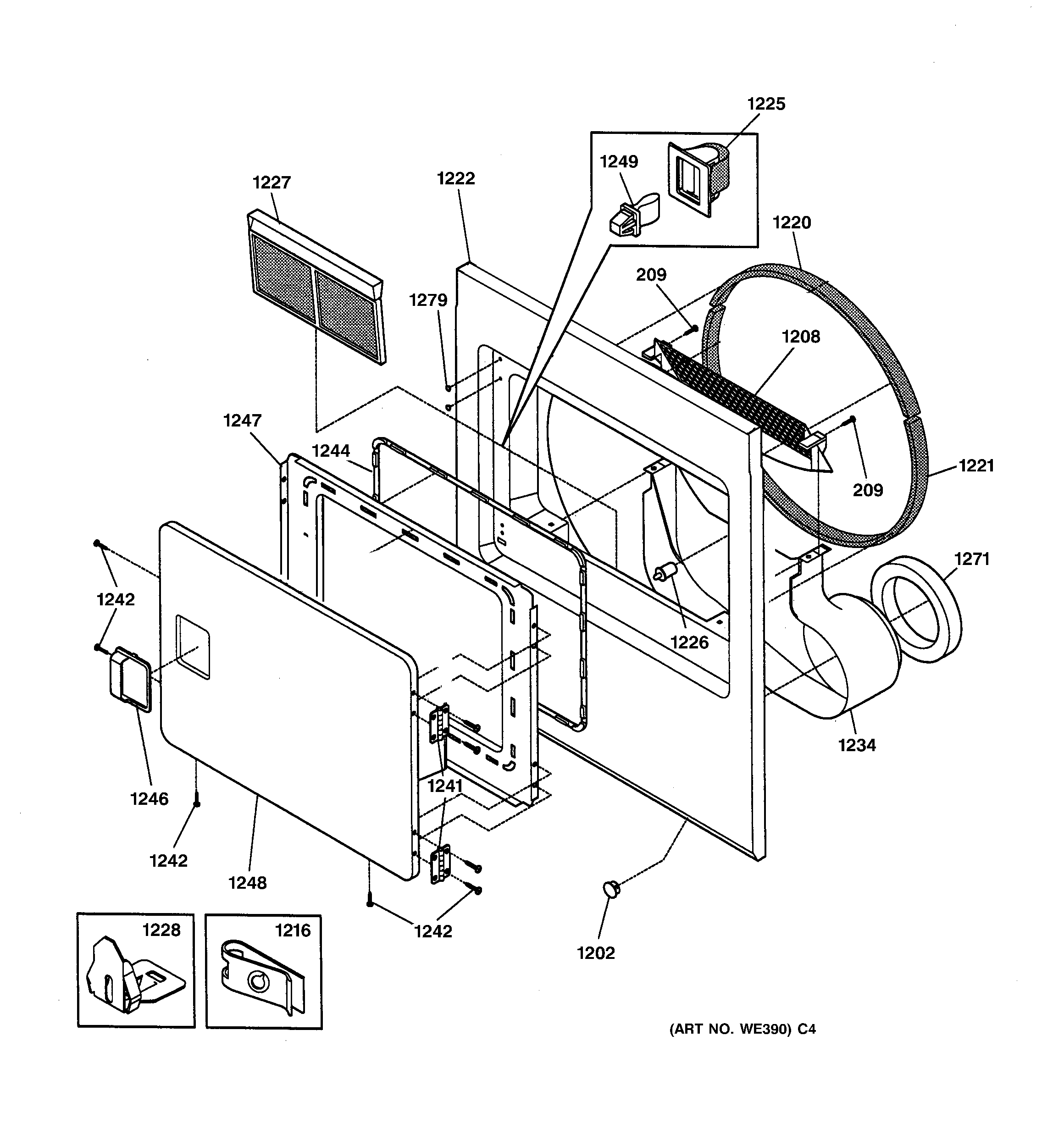 GE DCL333GA0WW front panel & door diagram