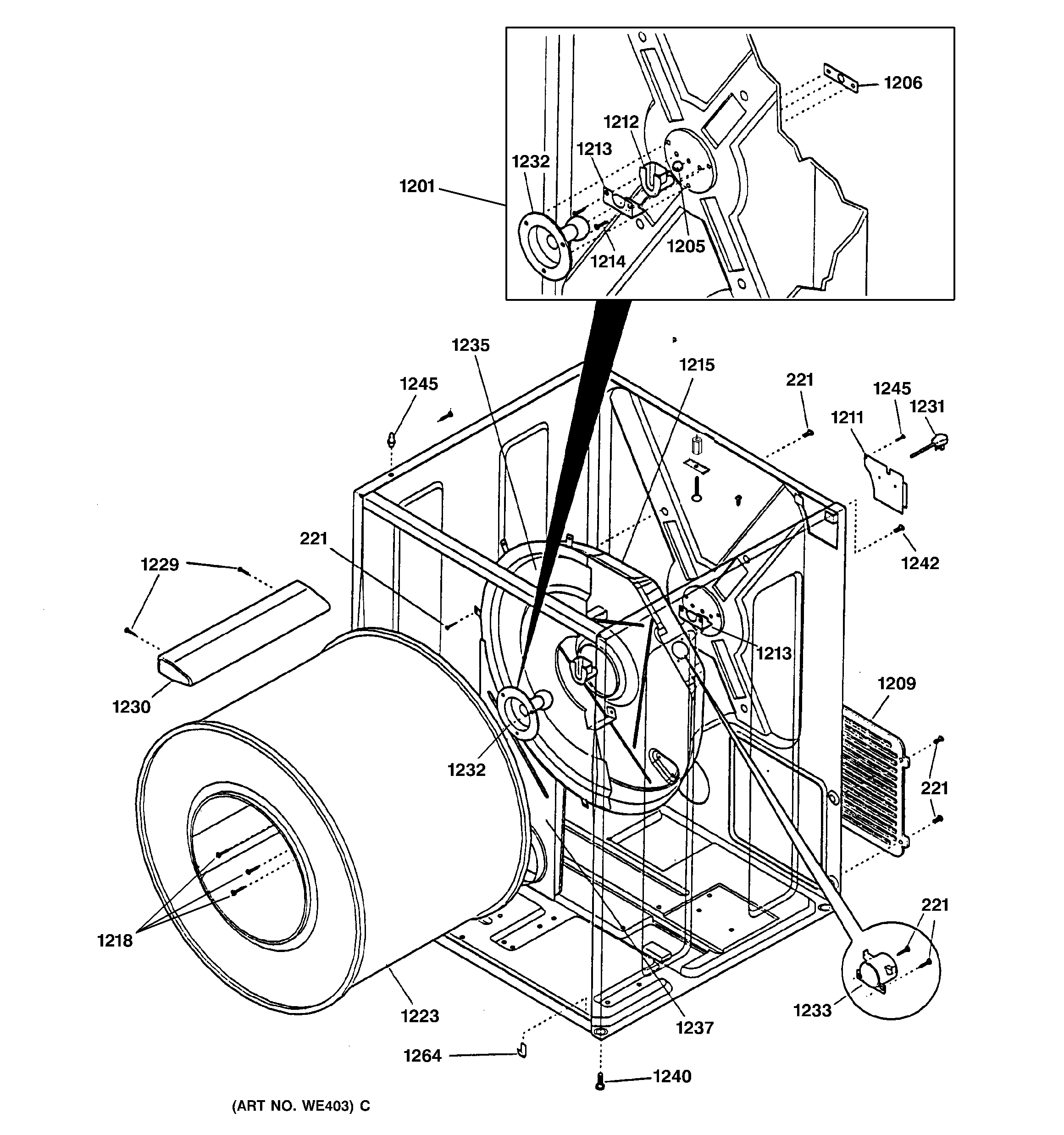 GE DCL333GA0WW cabinet & drum diagram