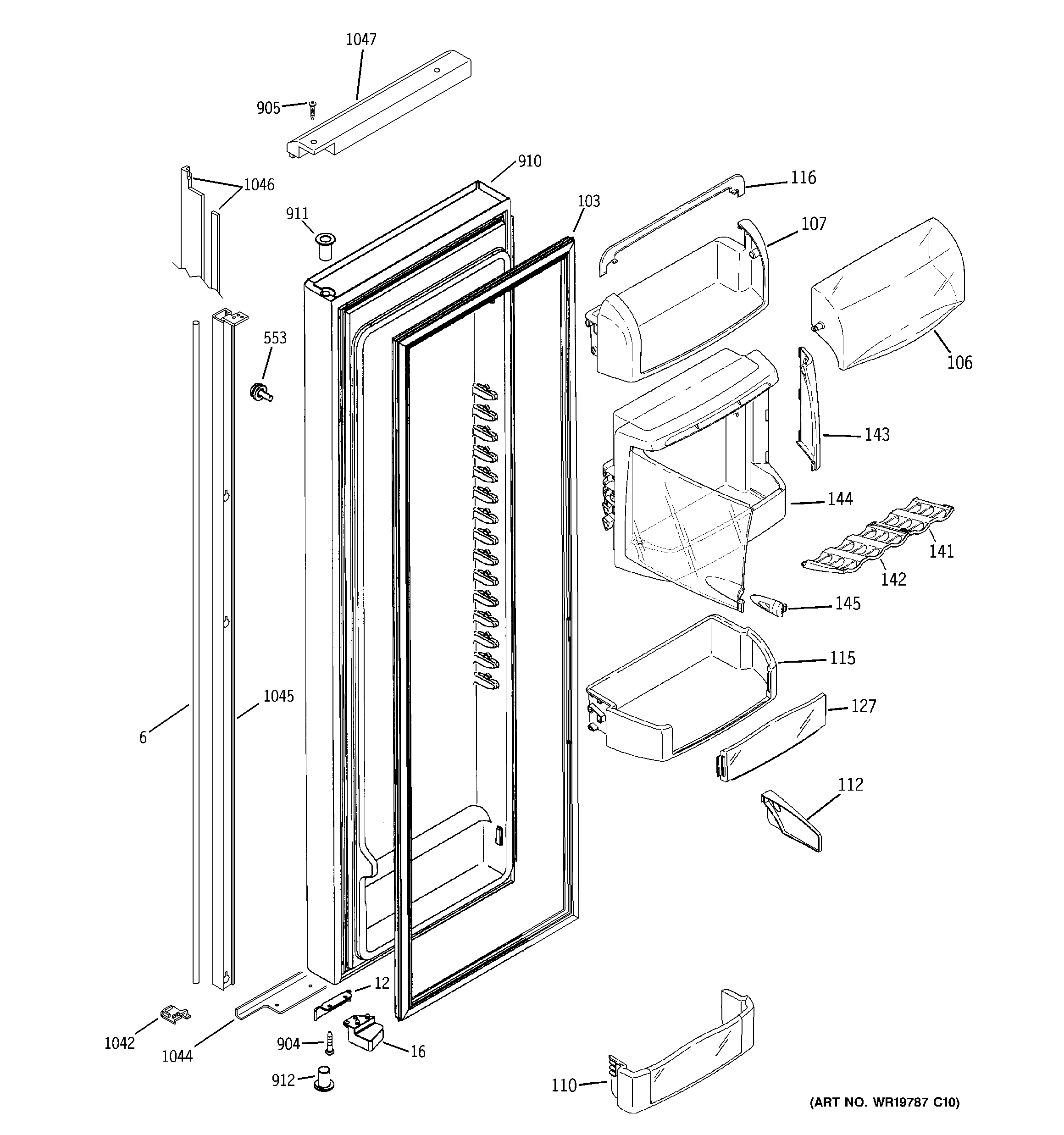 GE PJG25PGTAFKB fresh food door diagram