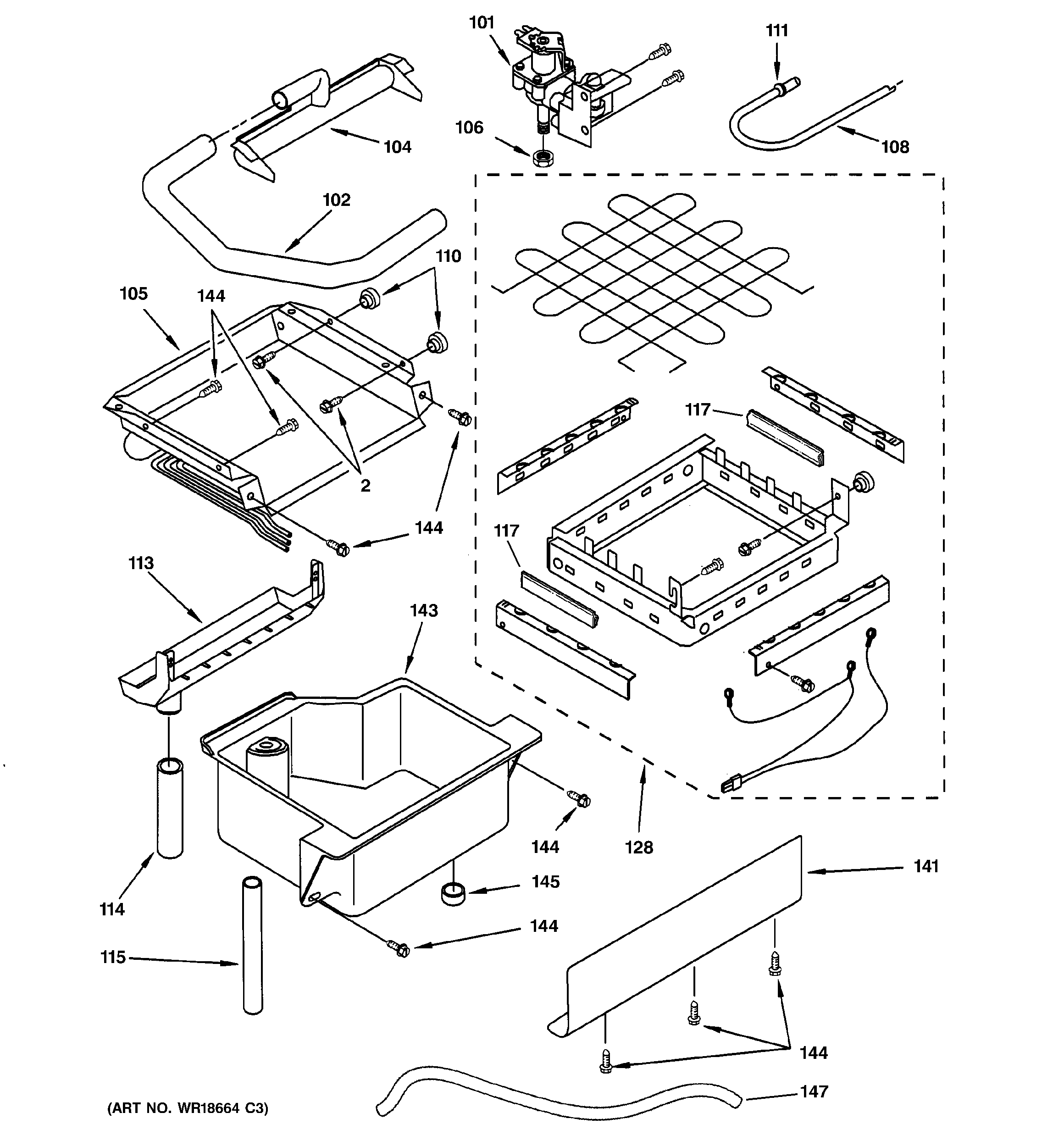 GE ZDI15CBBJ evaporator, ice cutter grid & water diagram