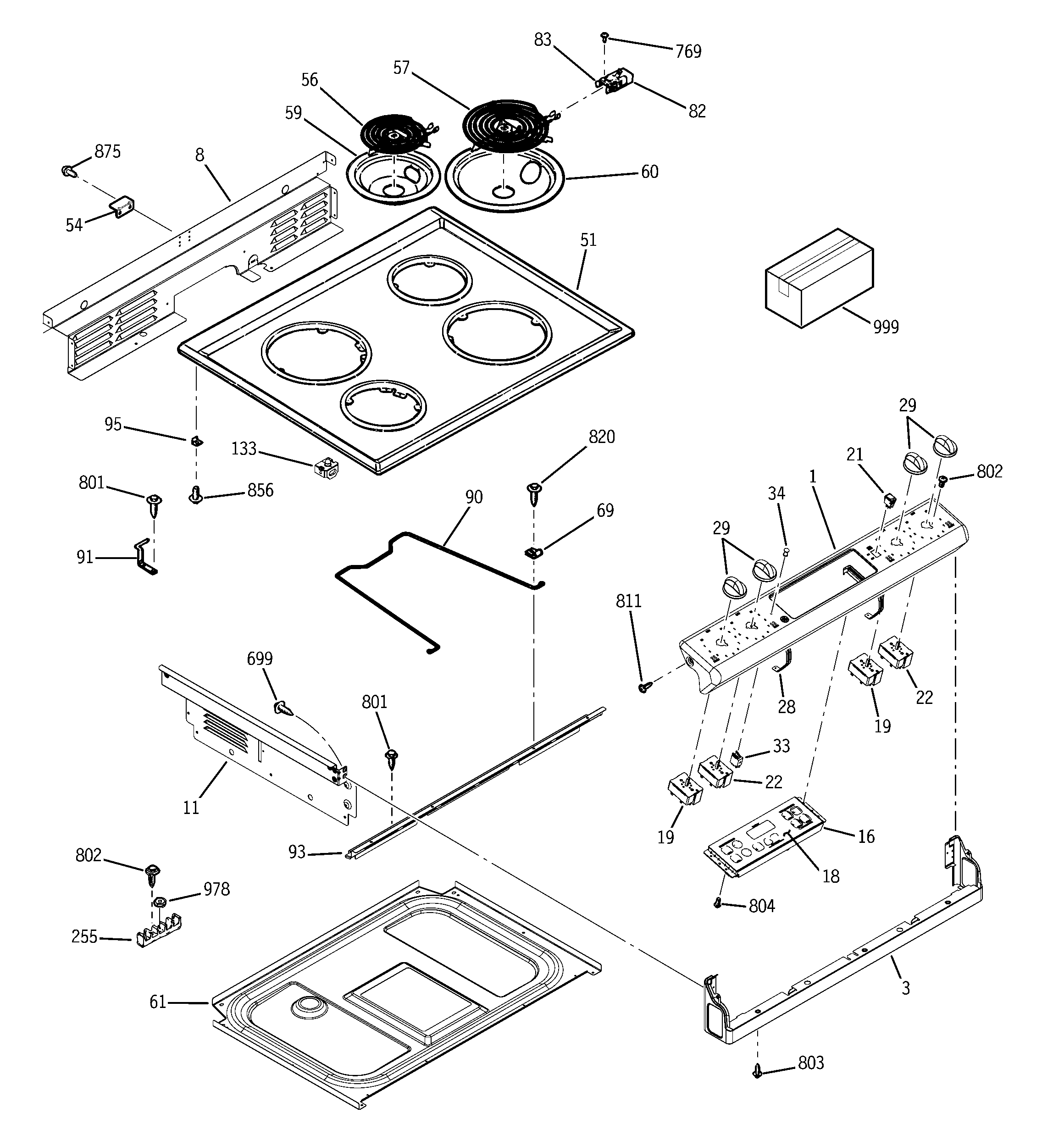 GE JDP39BK1BB control panel & cooktop diagram