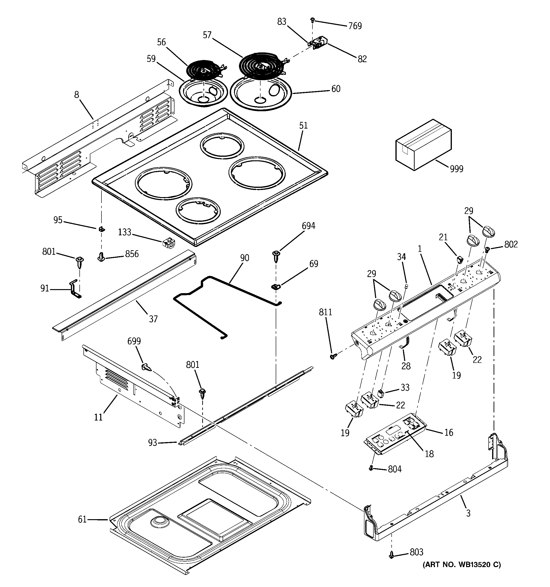GE JSP39SK1SS control panel & cooktop diagram