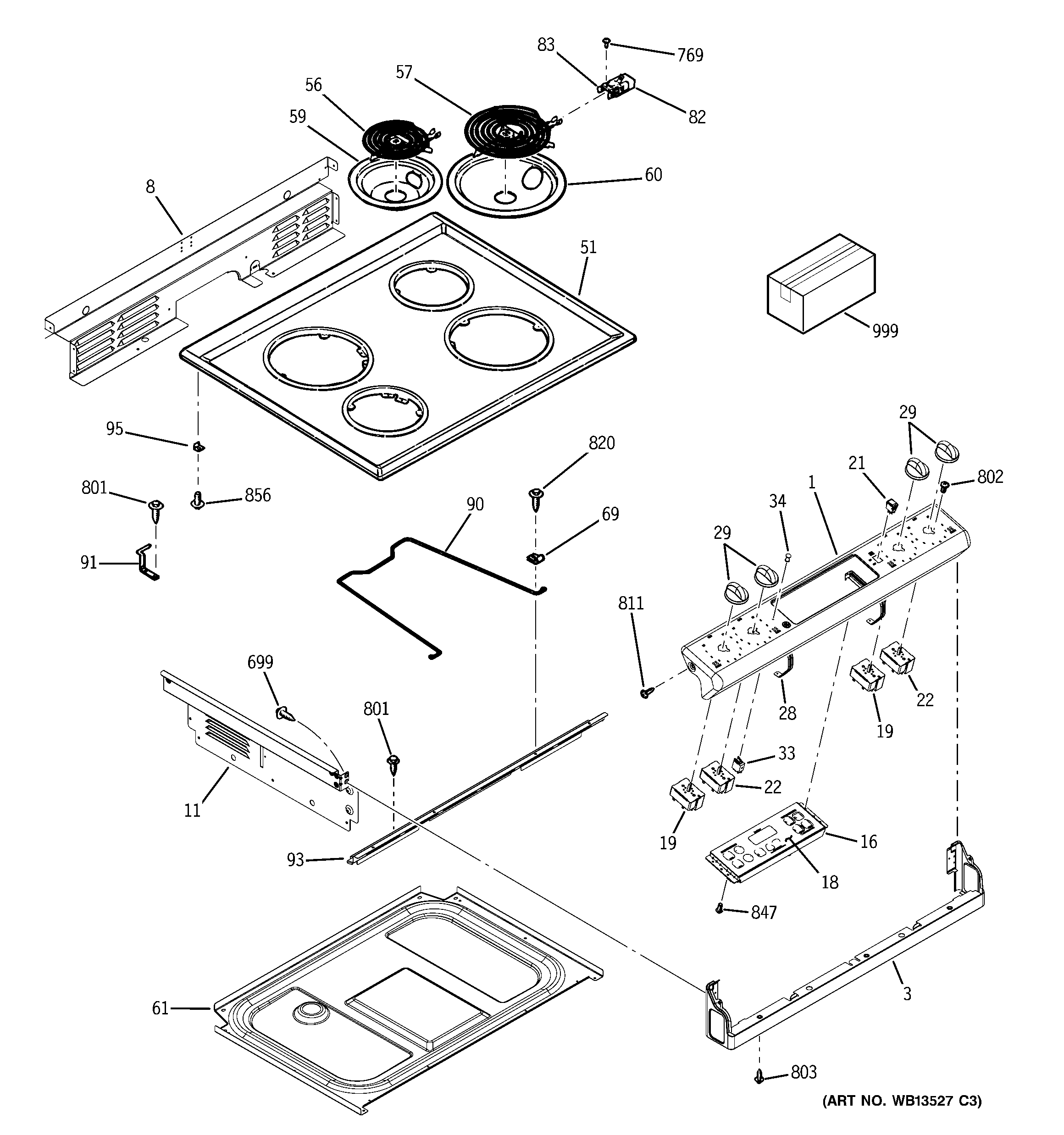 GE JSS28BK3BB control panel & cooktop diagram