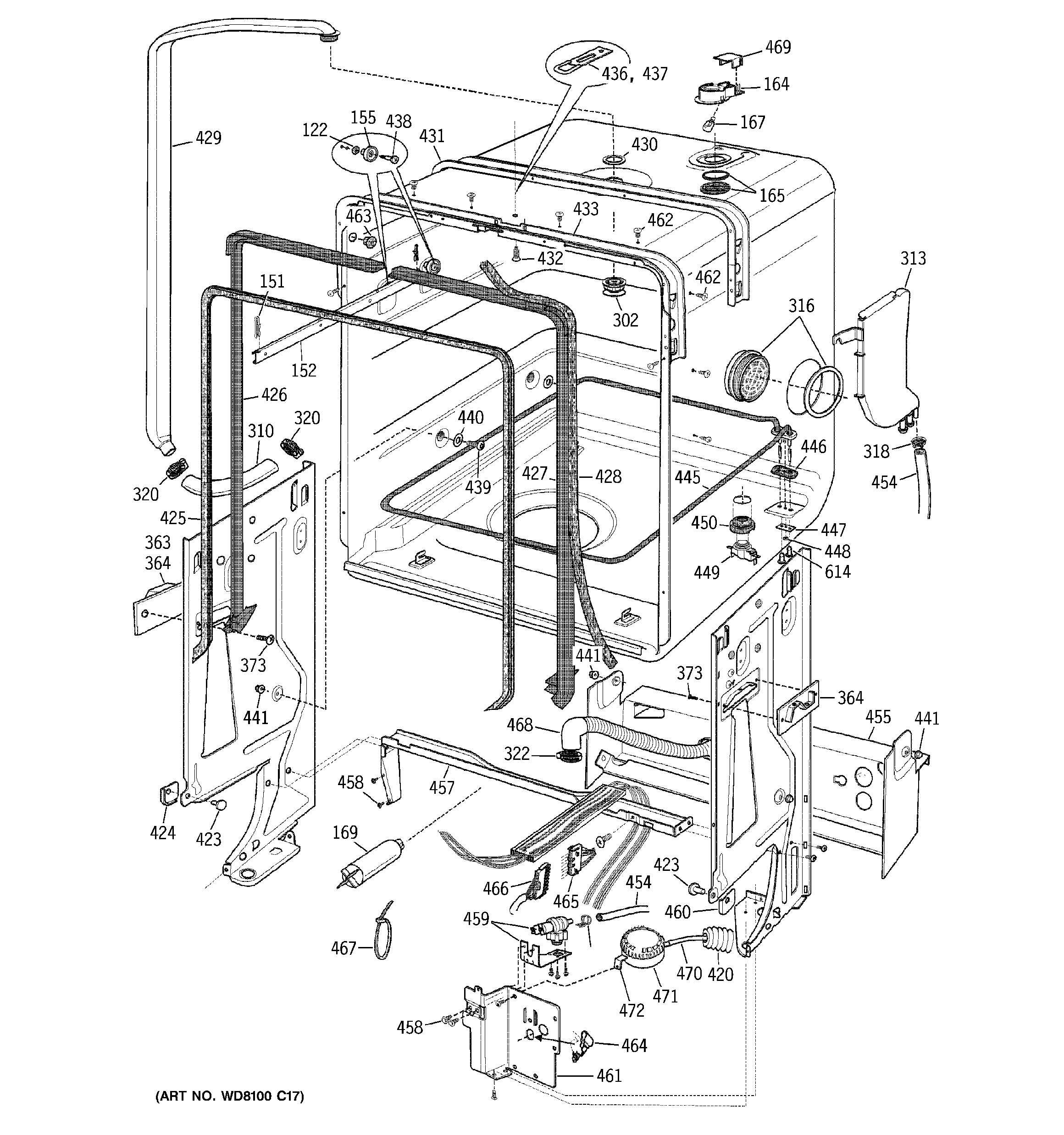 GE ZBD7100G01SS liner assembly diagram