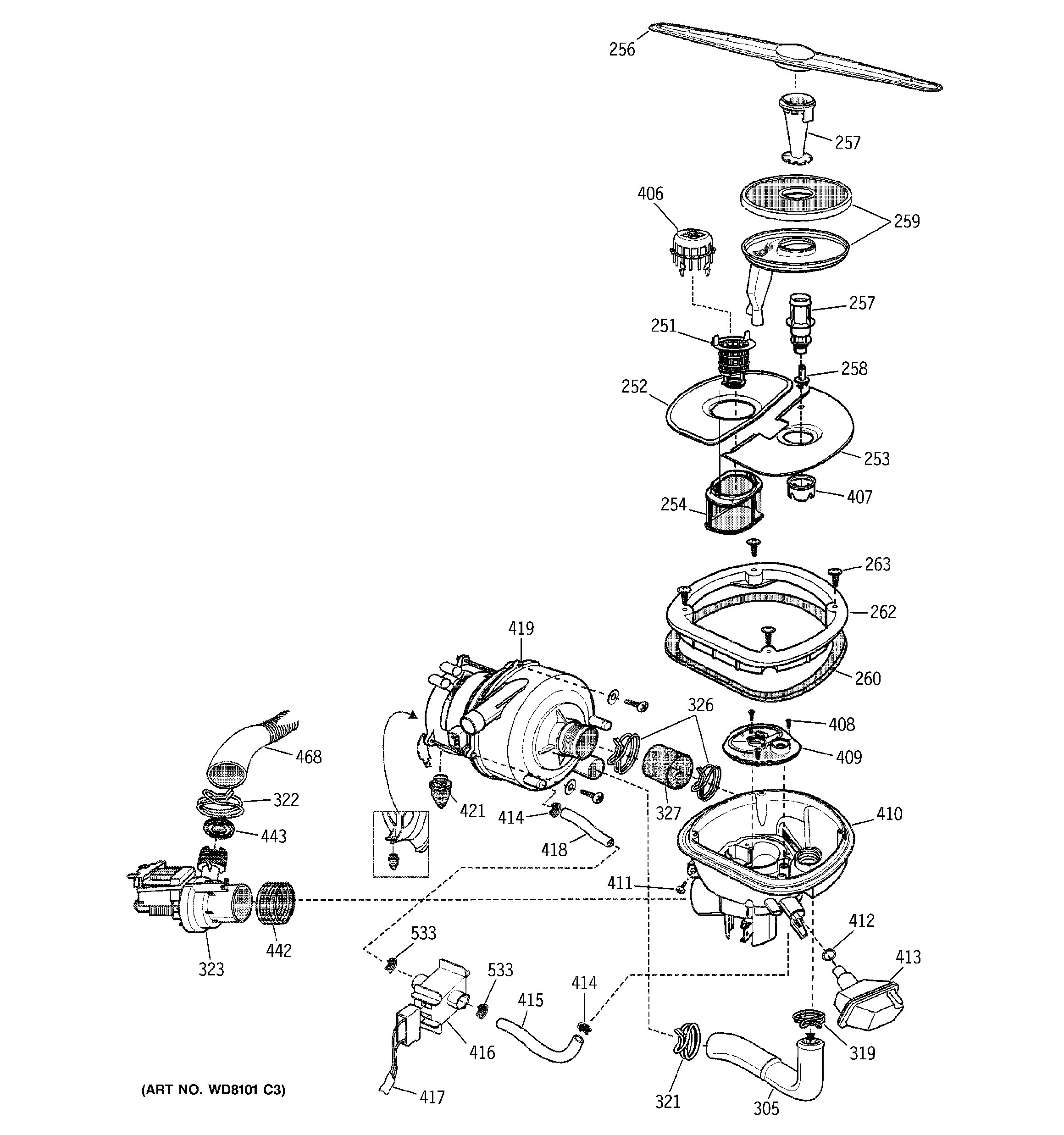 GE ZBD7100G01SS sump assembly diagram