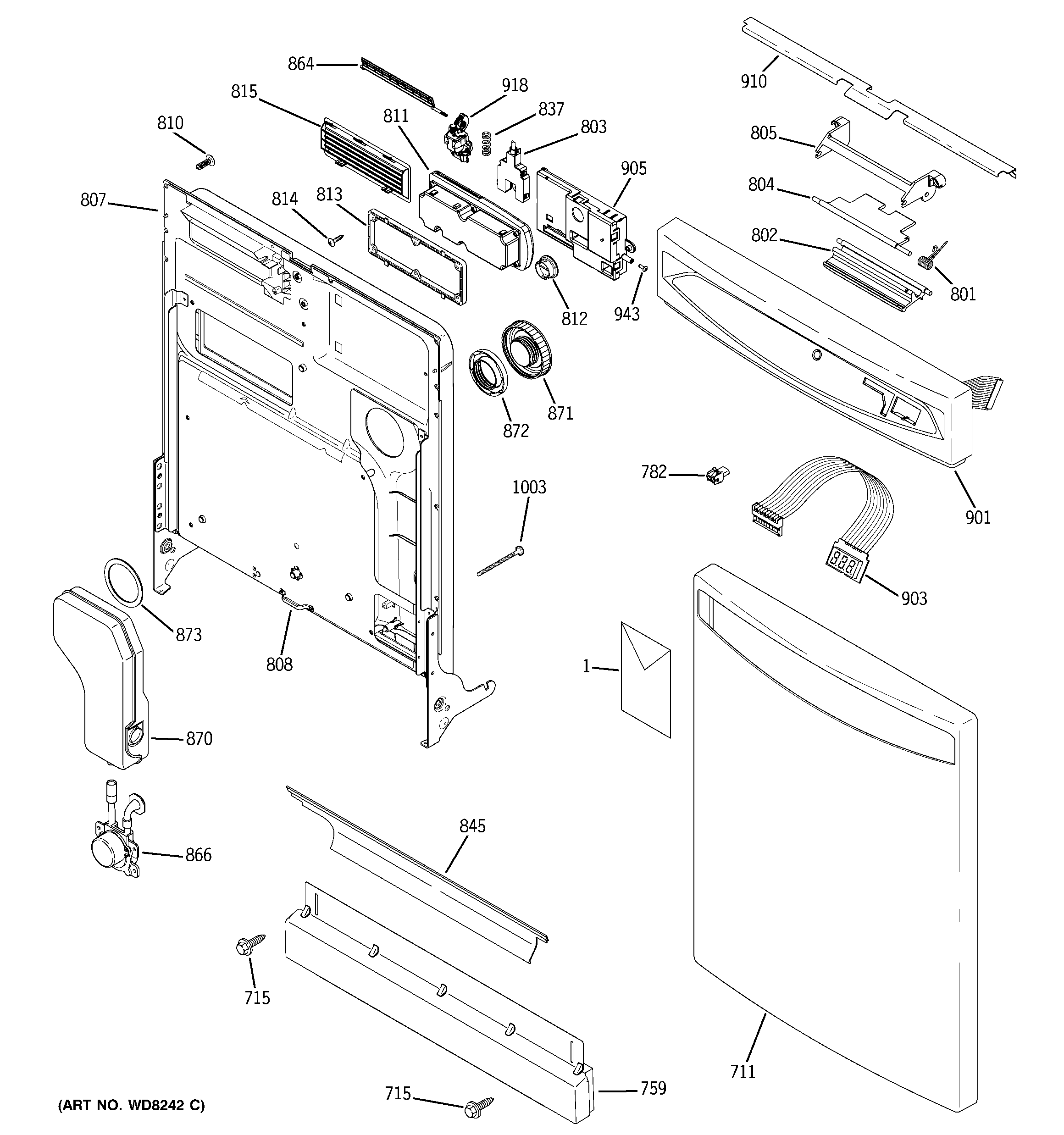 GE PDW7900N10WW escutcheon & door assembly diagram