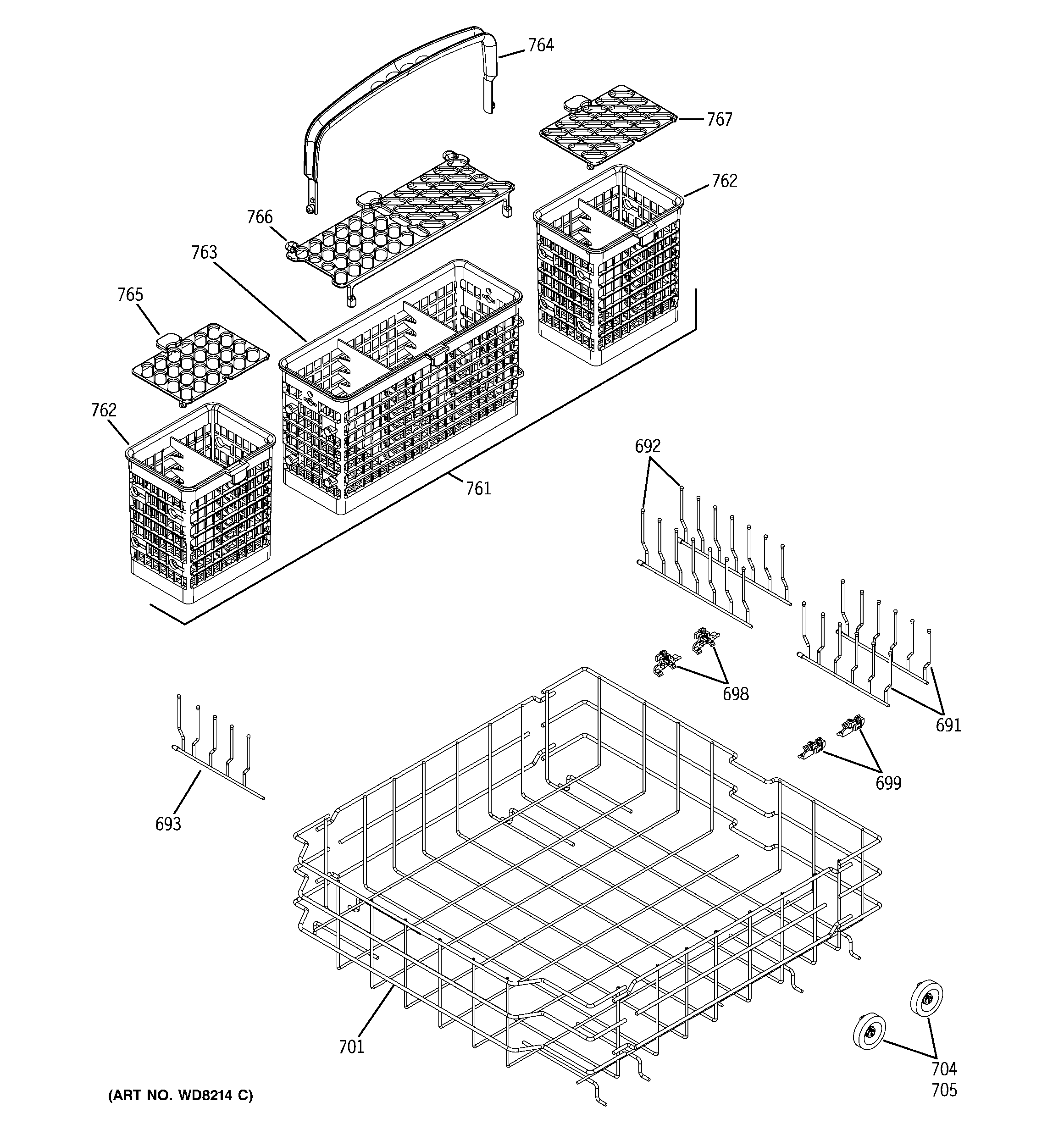 GE PDW7900N10WW lower rack assembly diagram