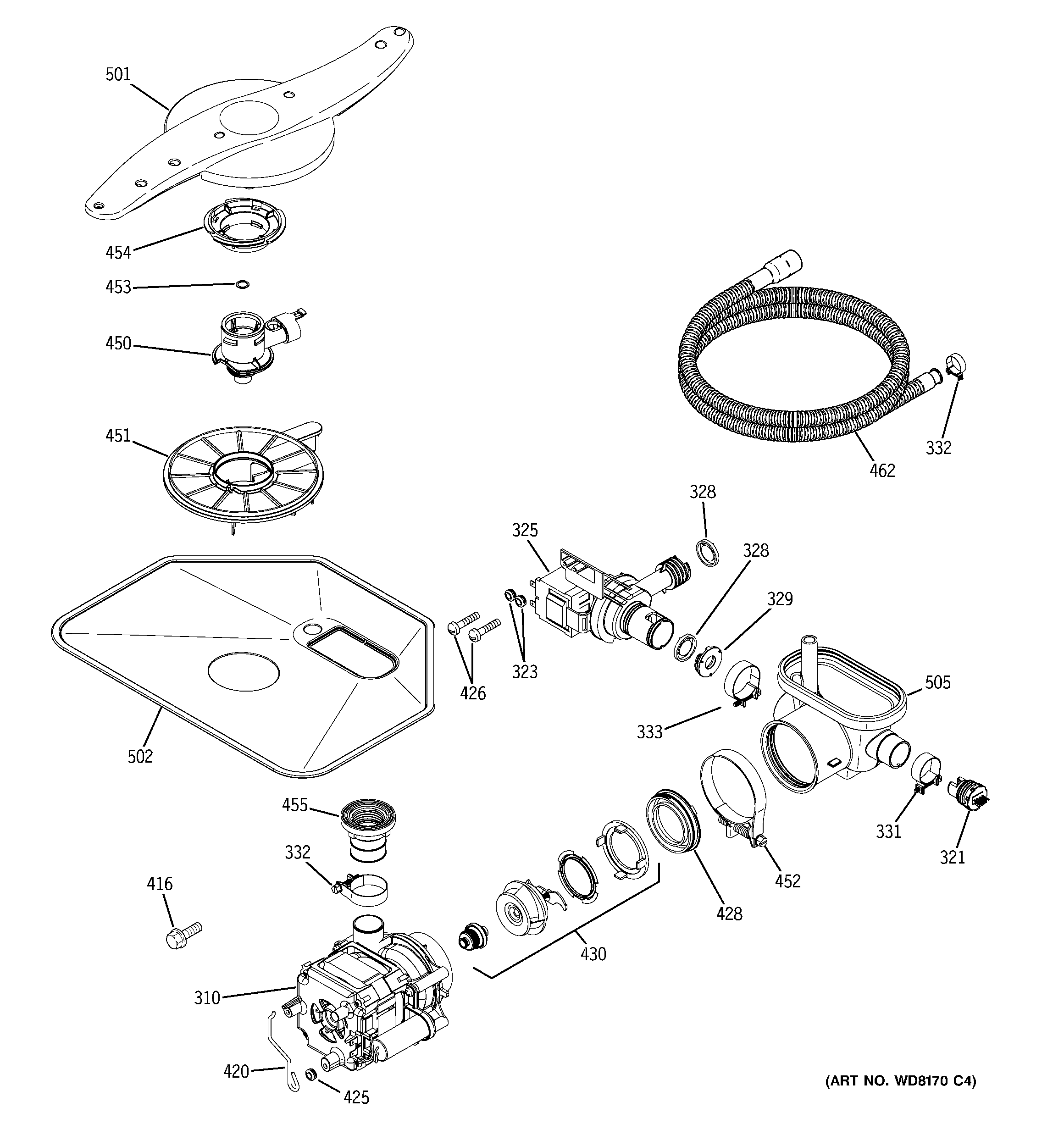 GE PDW7800N00CC motor-pump mechanism diagram