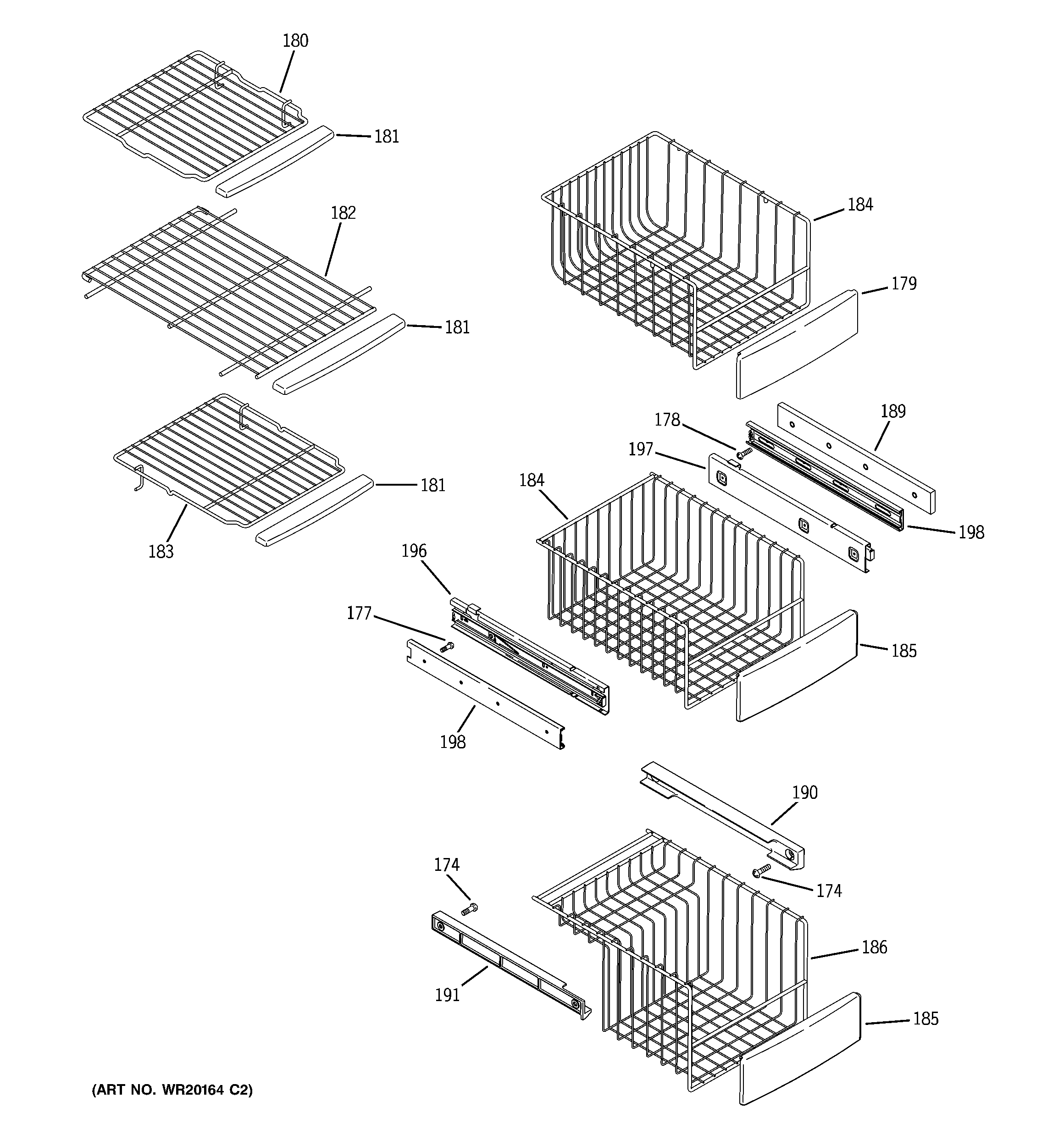 GE CSS25USWASS freezer shelves diagram
