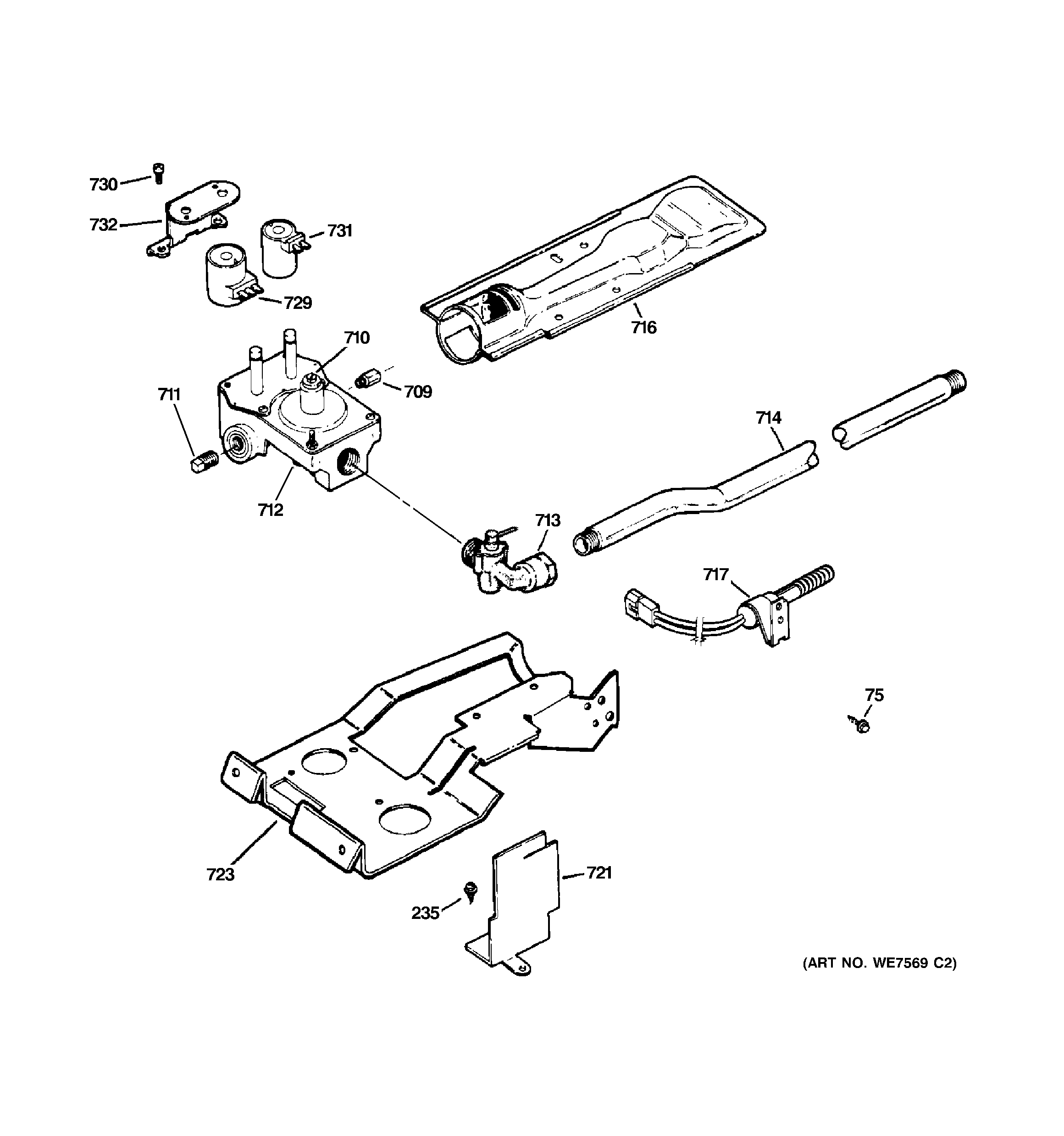 GE DCCB330GG0WC gas valve & burner assembly diagram