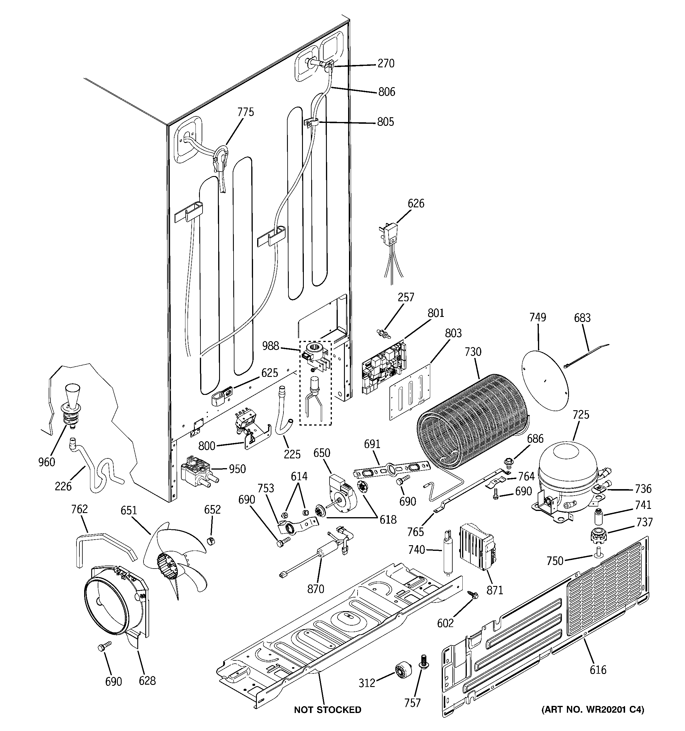 GE PSW23RSWASS sealed system & mother board diagram