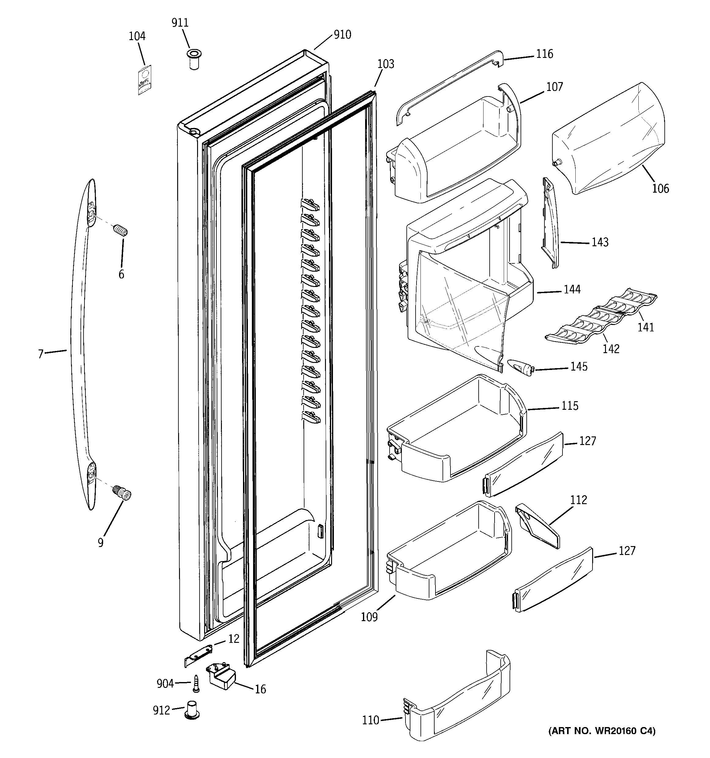 GE PSW23RSWASS fresh food door diagram