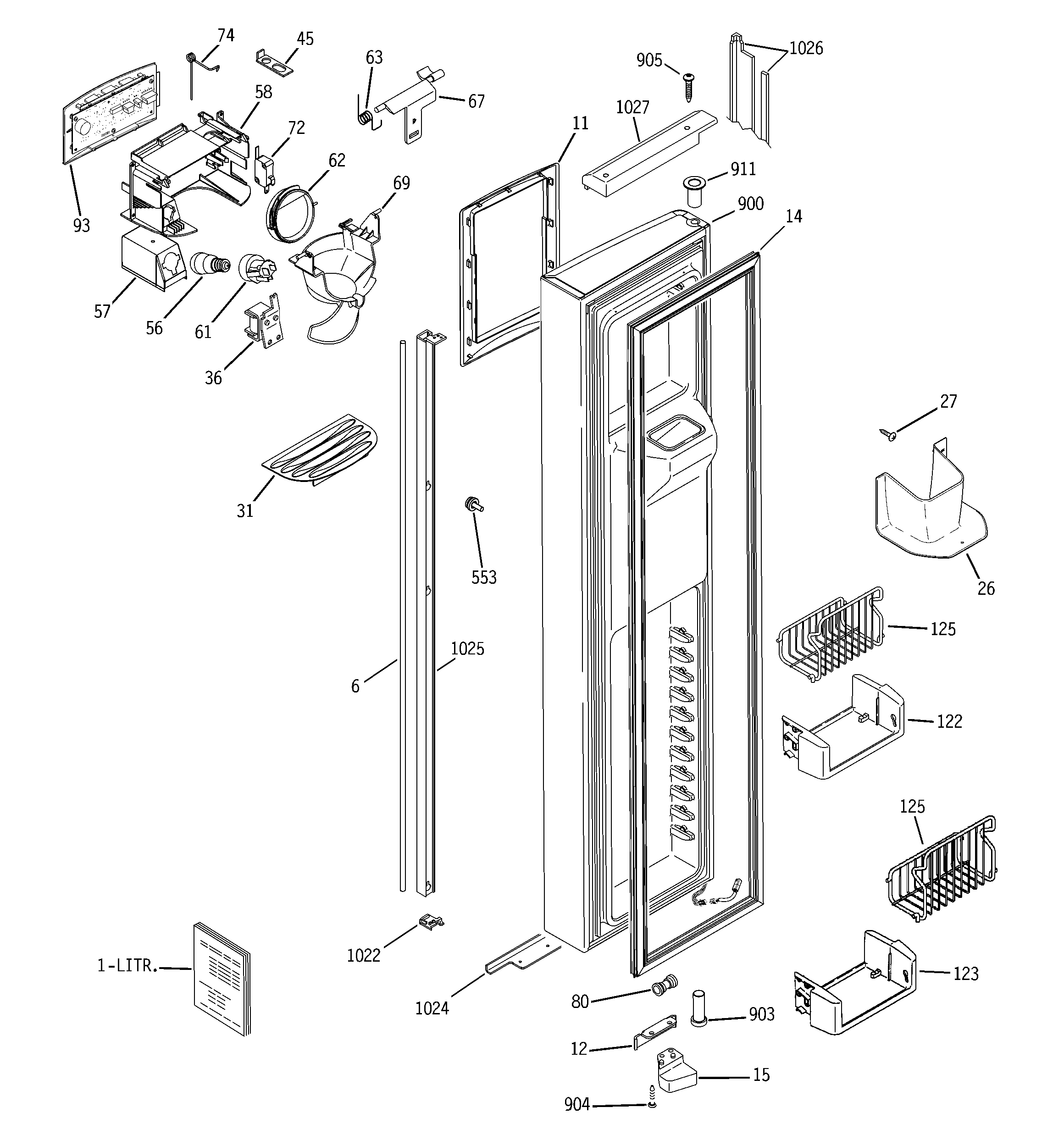 GE PJG25MGTAFKB freezer door diagram