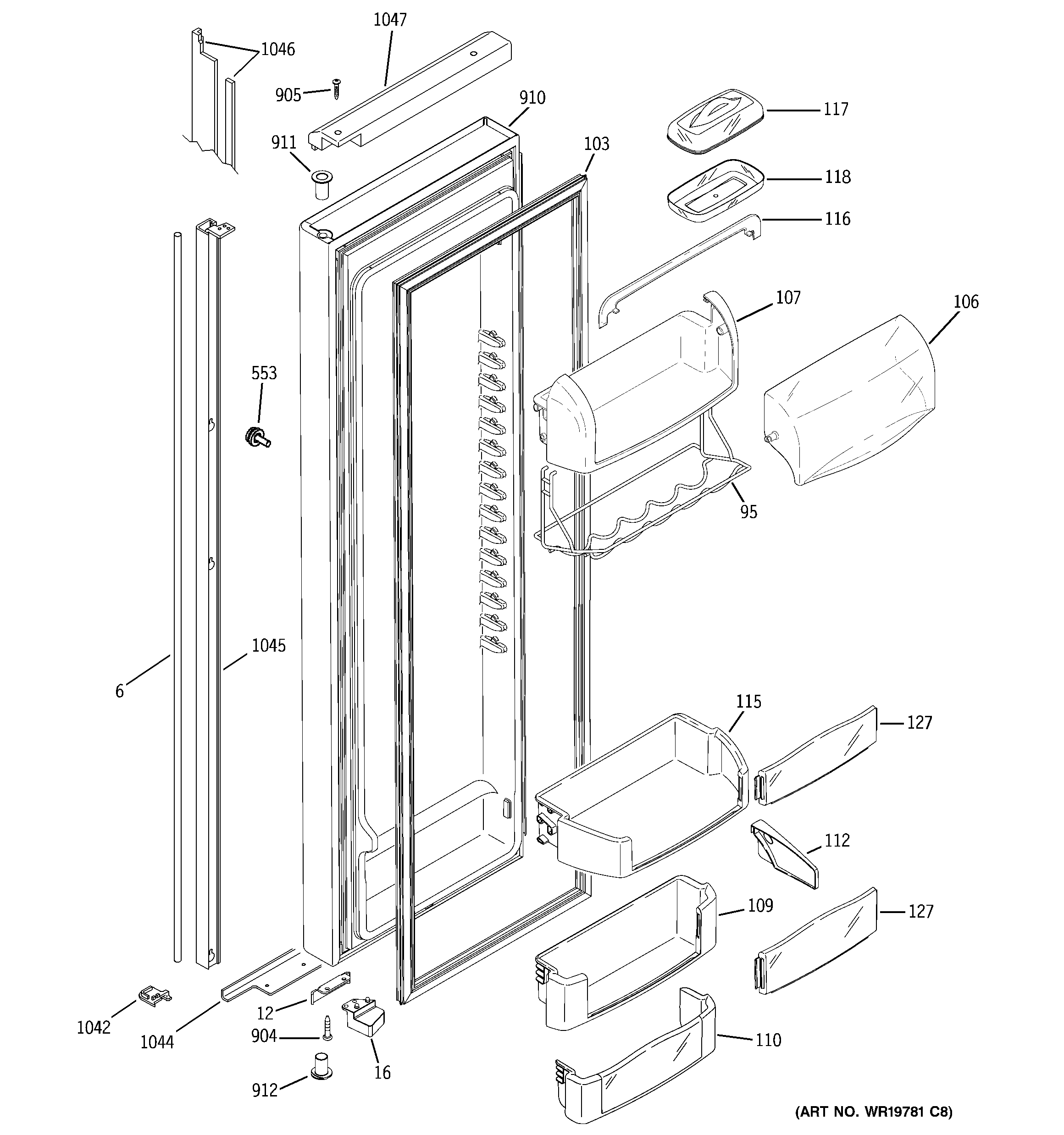 GE PJG25MGTAFKB fresh food door diagram