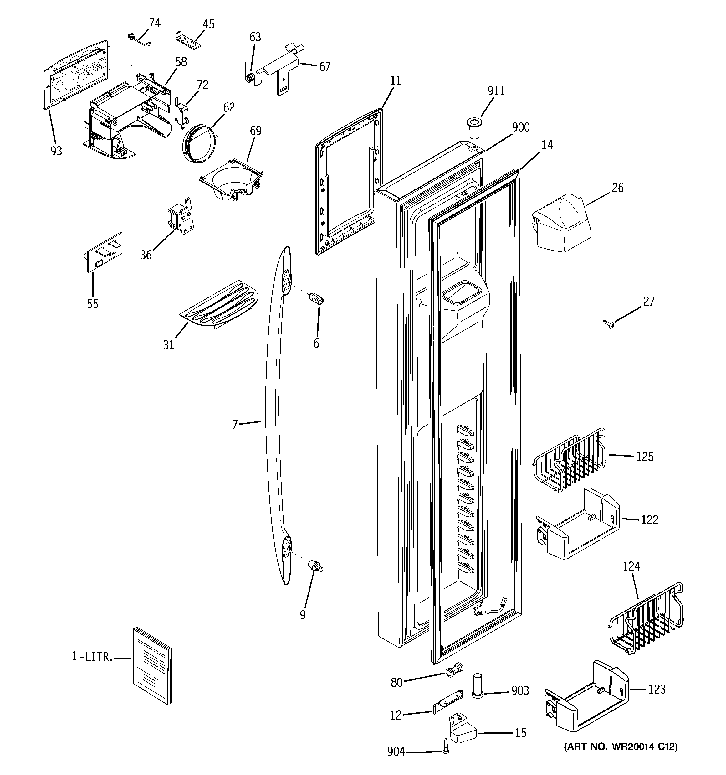 GE PSF26PGTBSB freezer door diagram