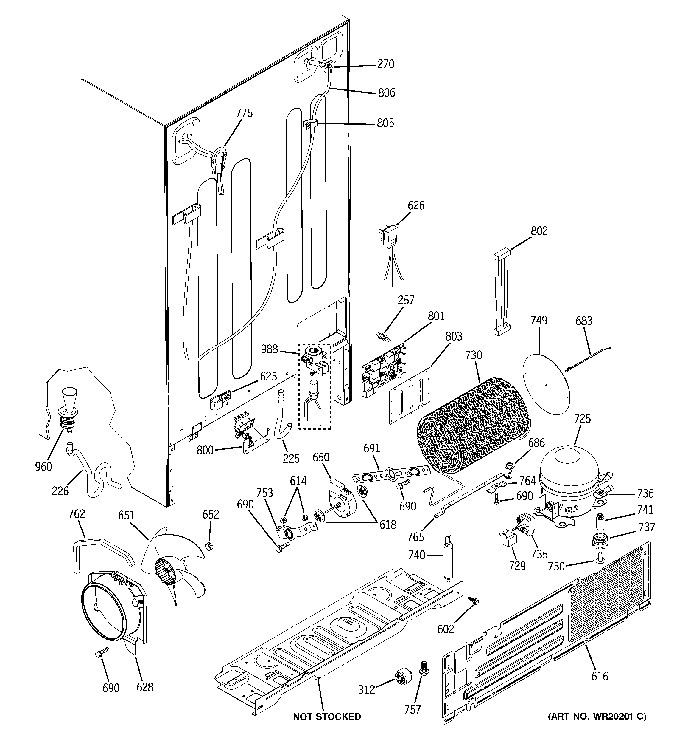 GE PSF26PGTBSB sealed system & mother board diagram