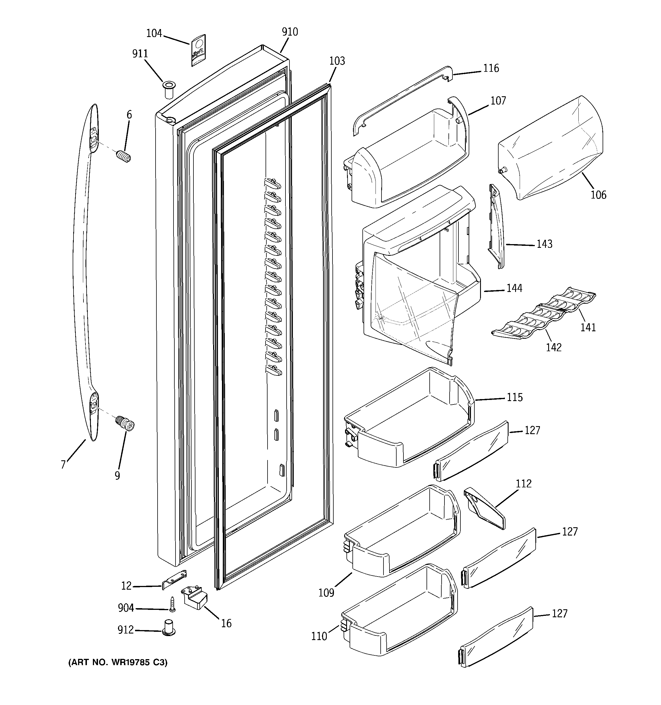 GE PSF26PGTBSB fresh food door diagram