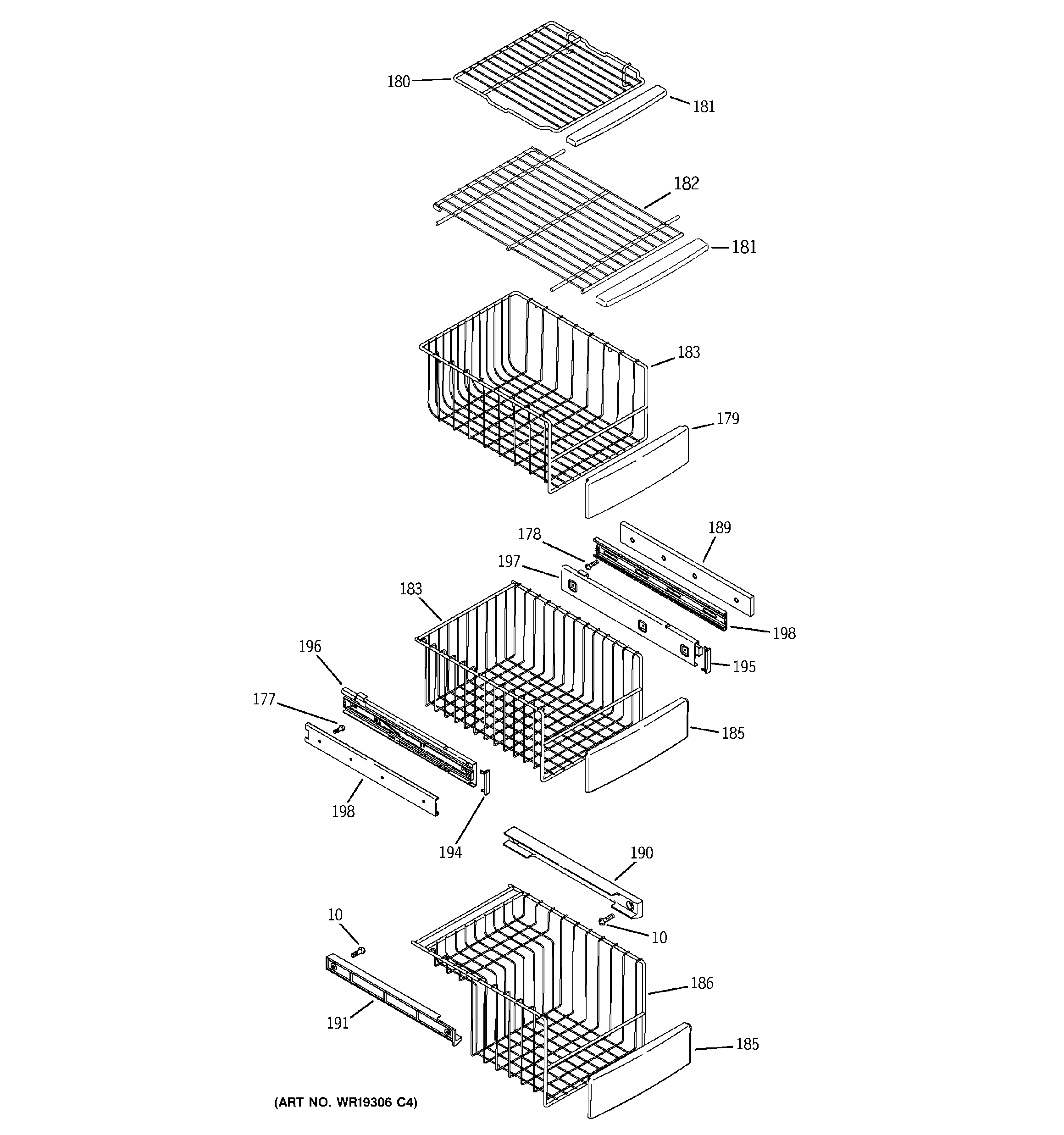 GE PSF26PGTBSB freezer shelves diagram