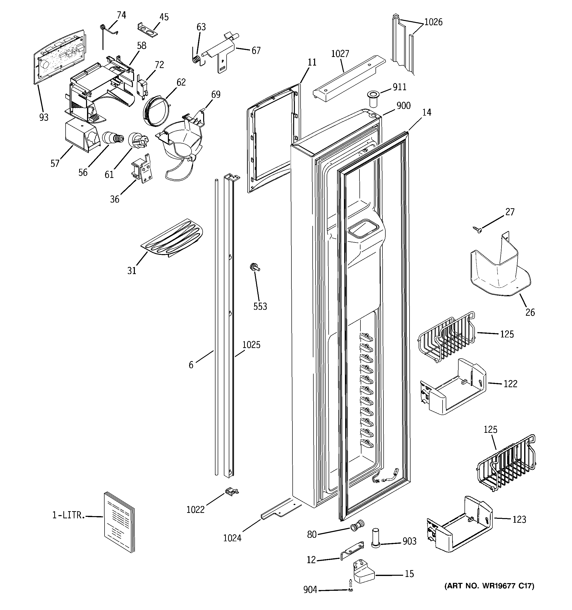 GE PSH25MGTBBV freezer door diagram