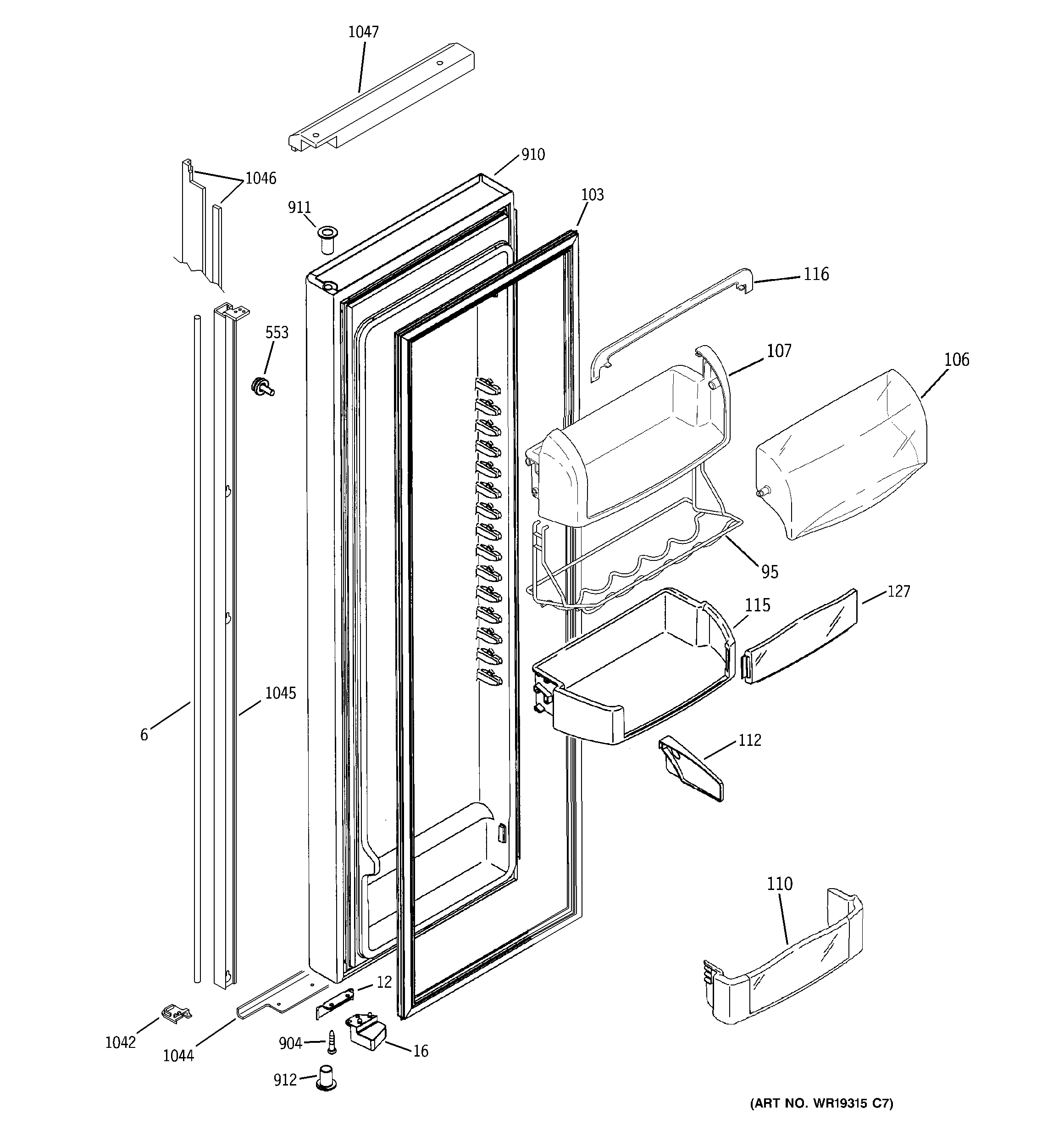 GE PSH25MGTBBV fresh food door diagram