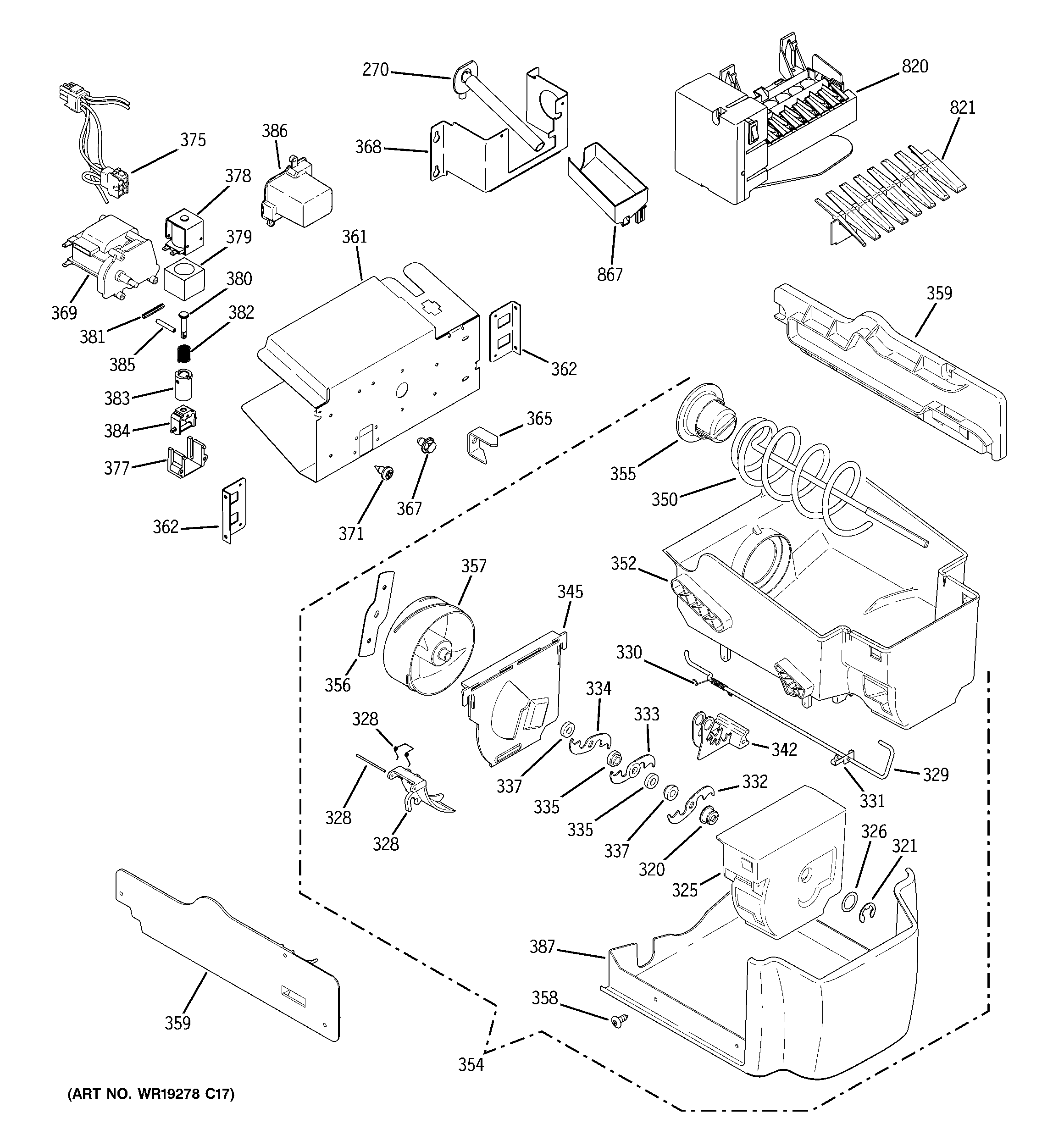GE PSH25MGTBBV ice maker & dispenser diagram