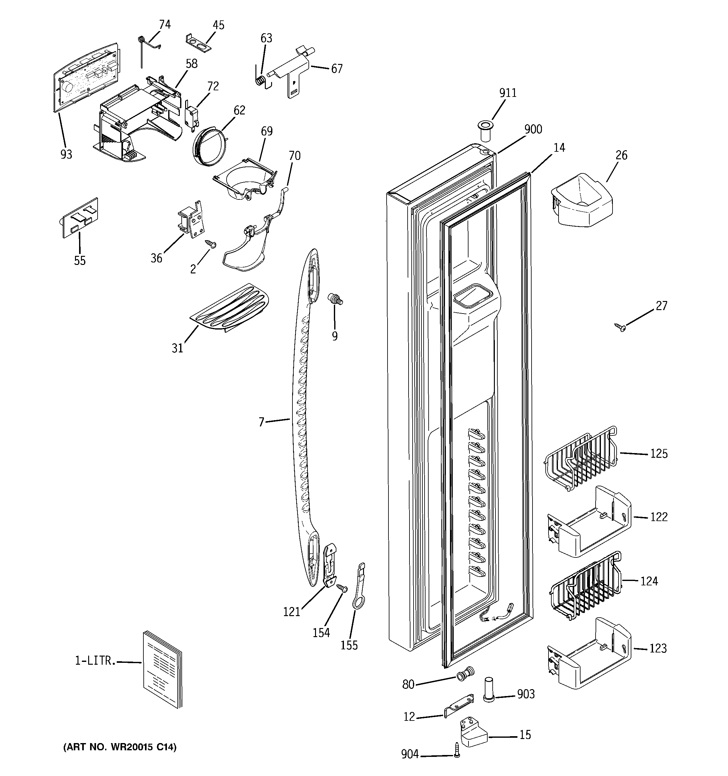 GE PCF23PGWABB freezer door diagram