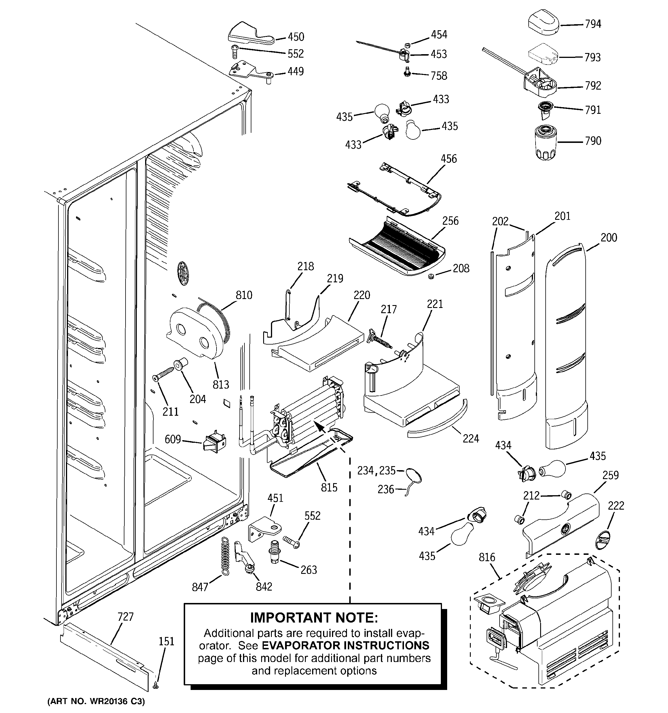 GE PCF23PGWABB fresh food section diagram