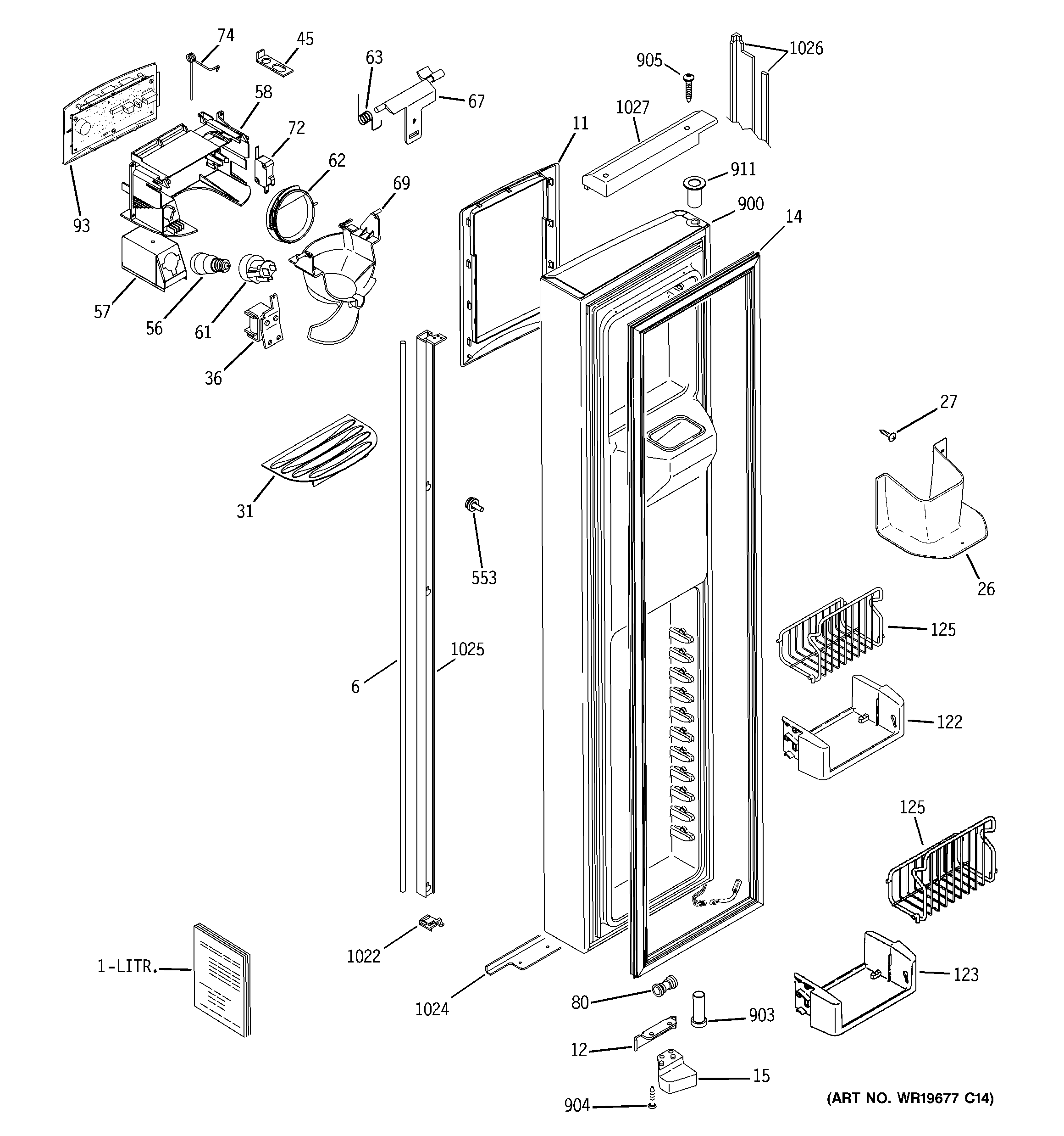 GE PJE25MGTAFKB freezer door diagram