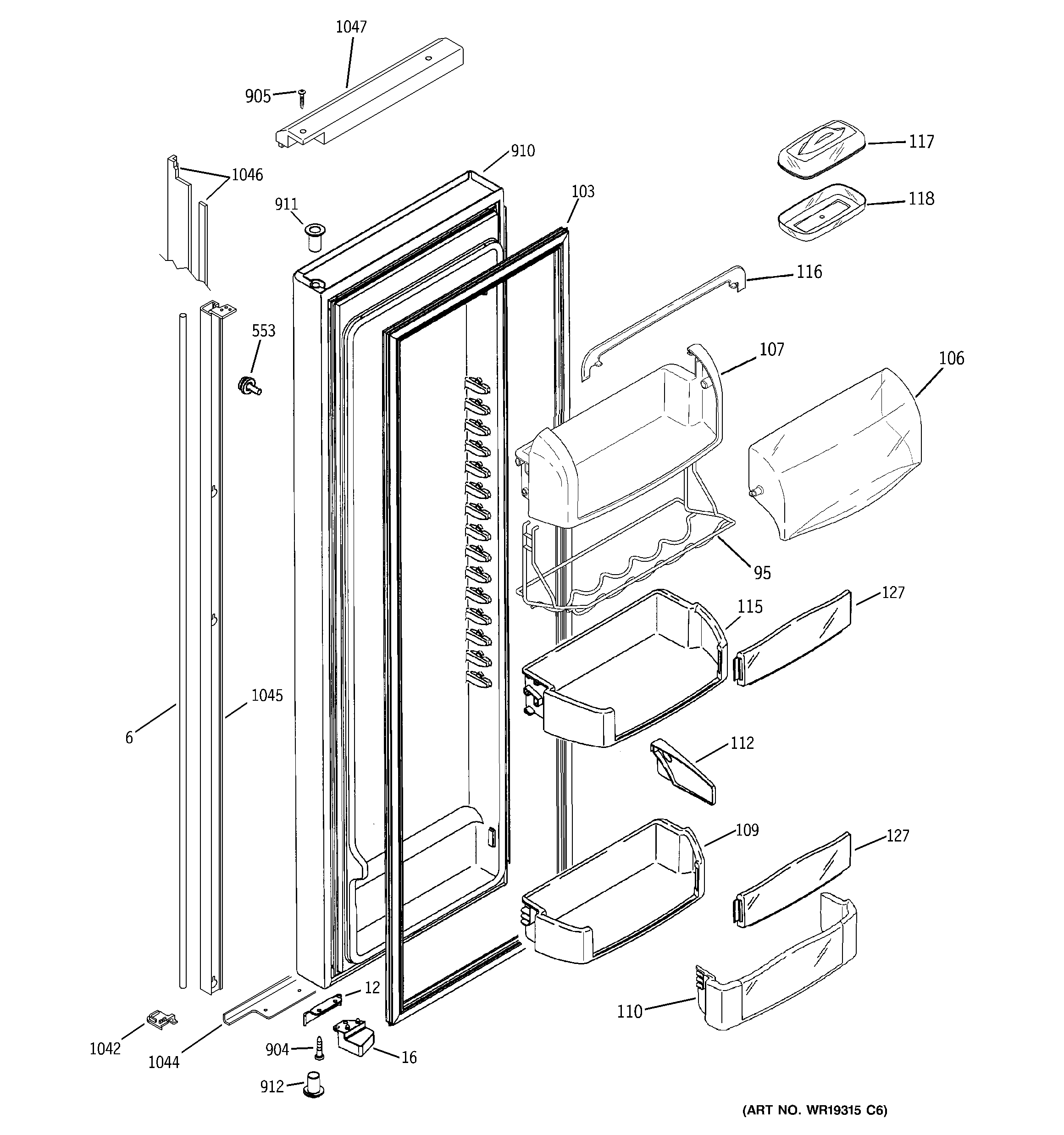 GE PJE25MGTAFKB fresh food door diagram