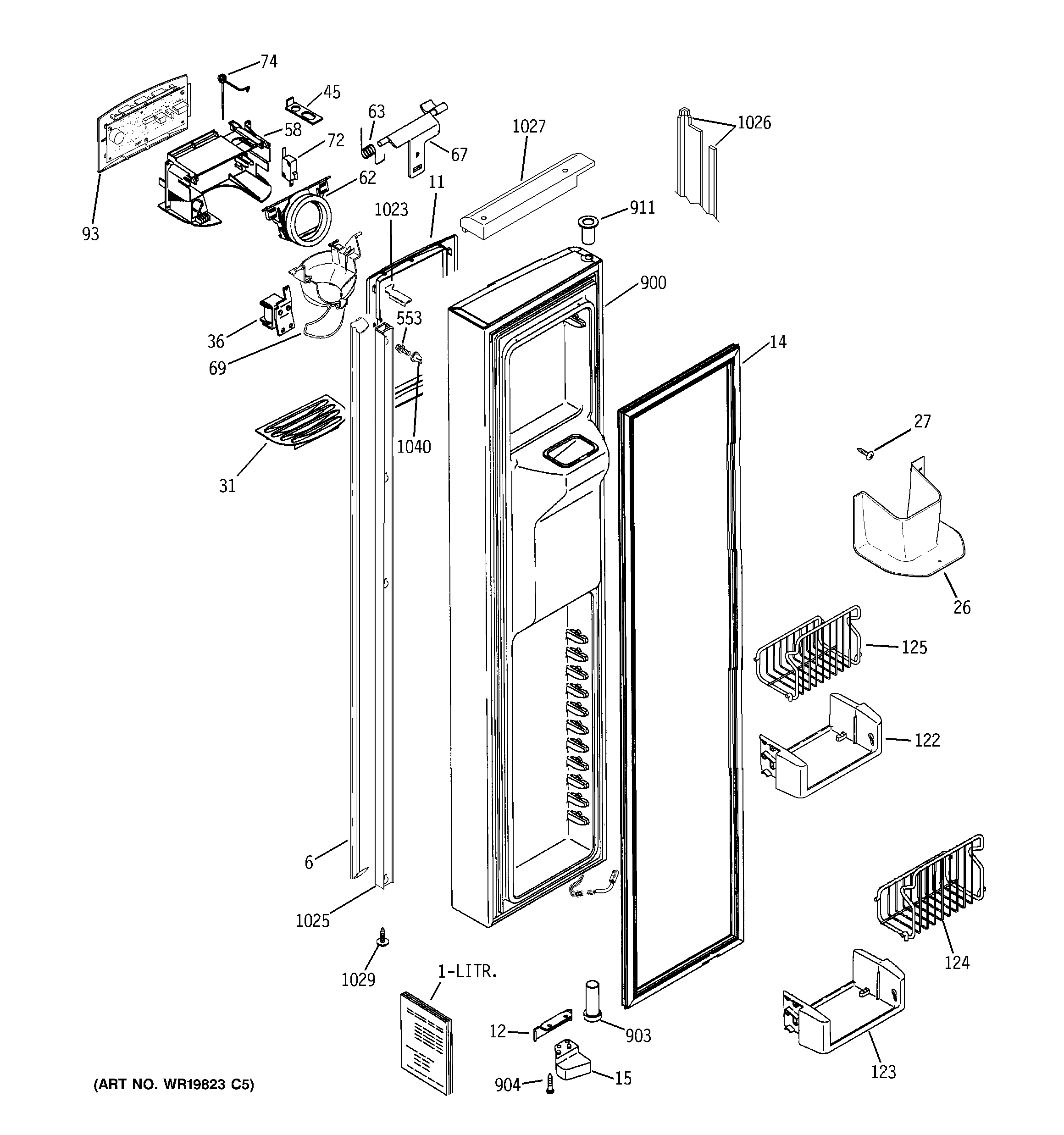 GE PSH23PSTBSV freezer door diagram