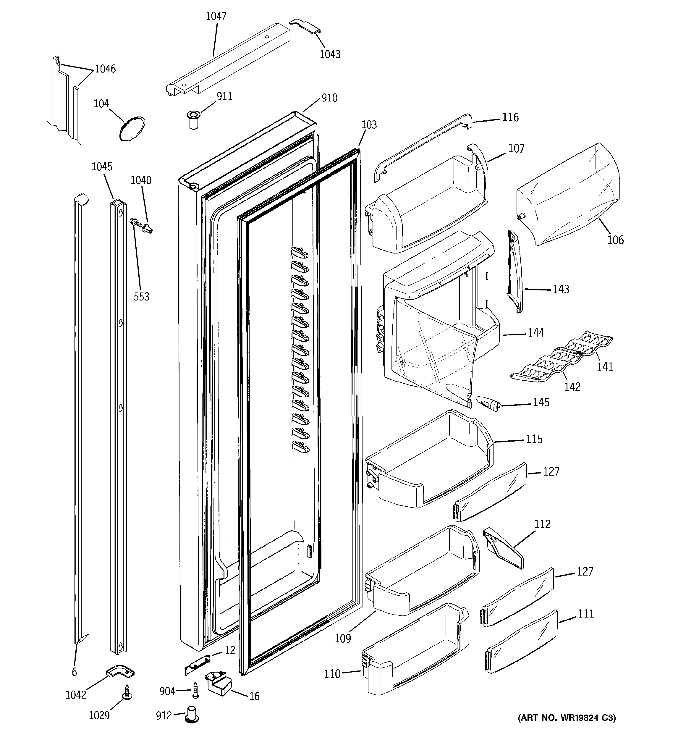 GE PSH23PSTBSV fresh food door diagram