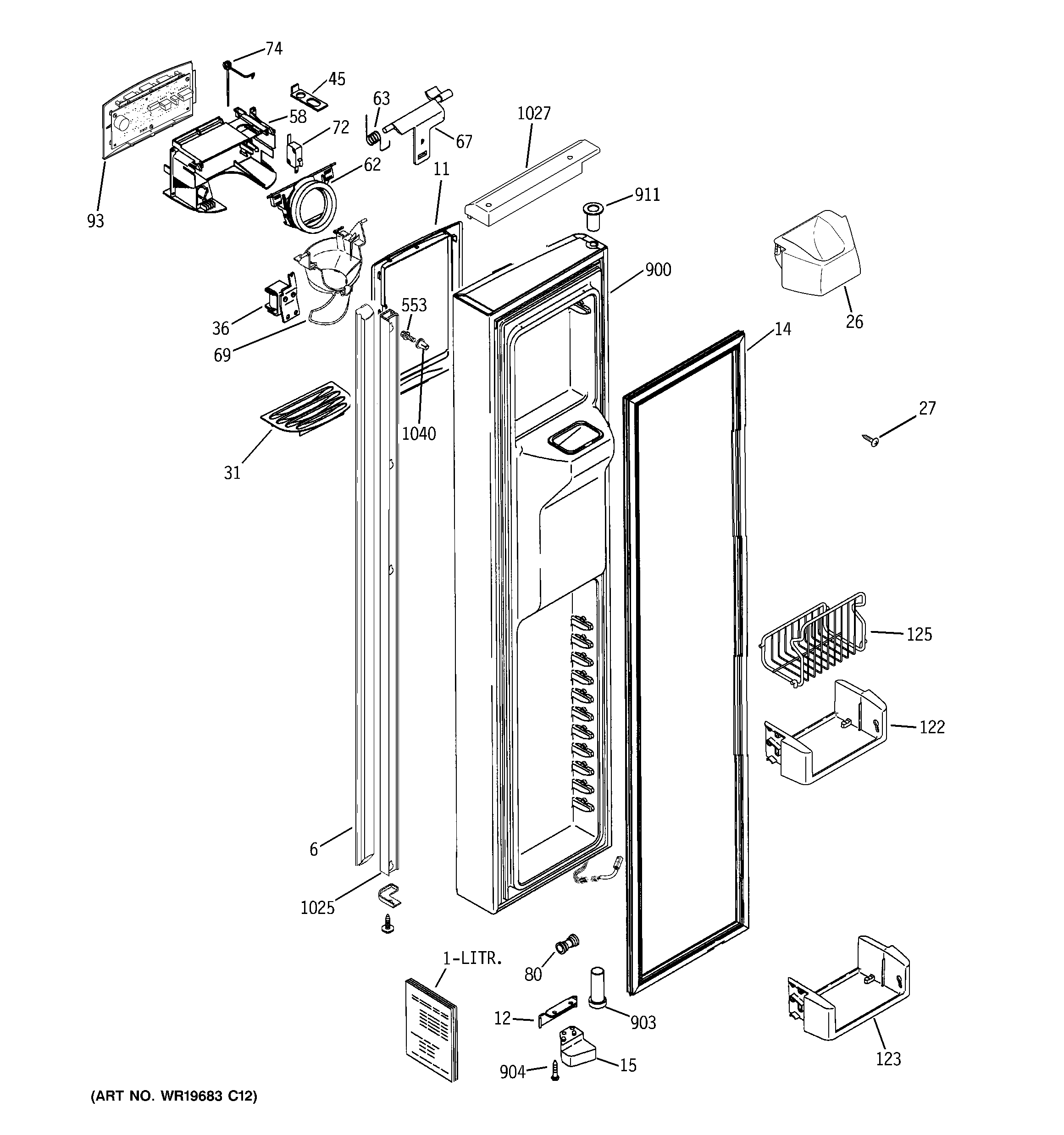GE PSH25PSTBSV freezer door diagram