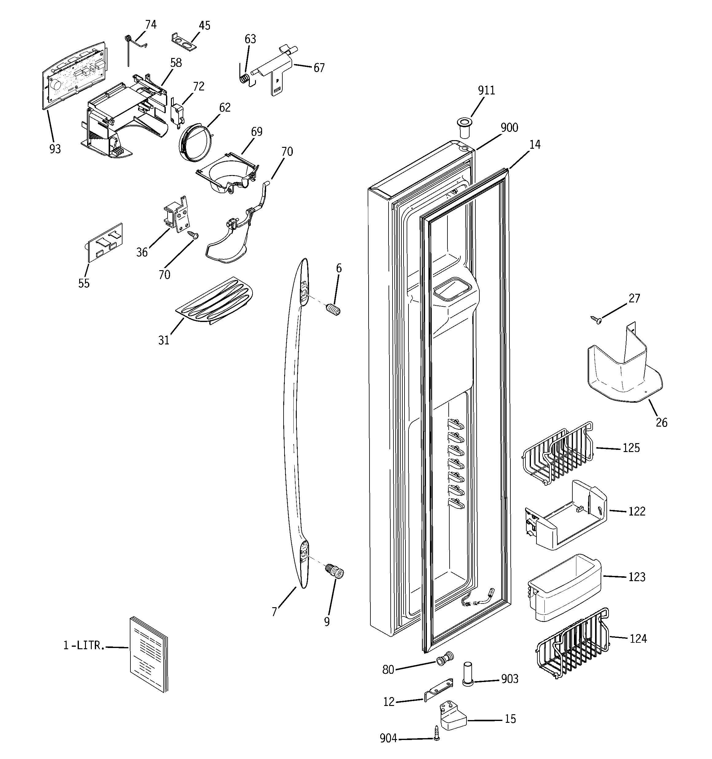 GE PSS26PSTASS freezer door diagram