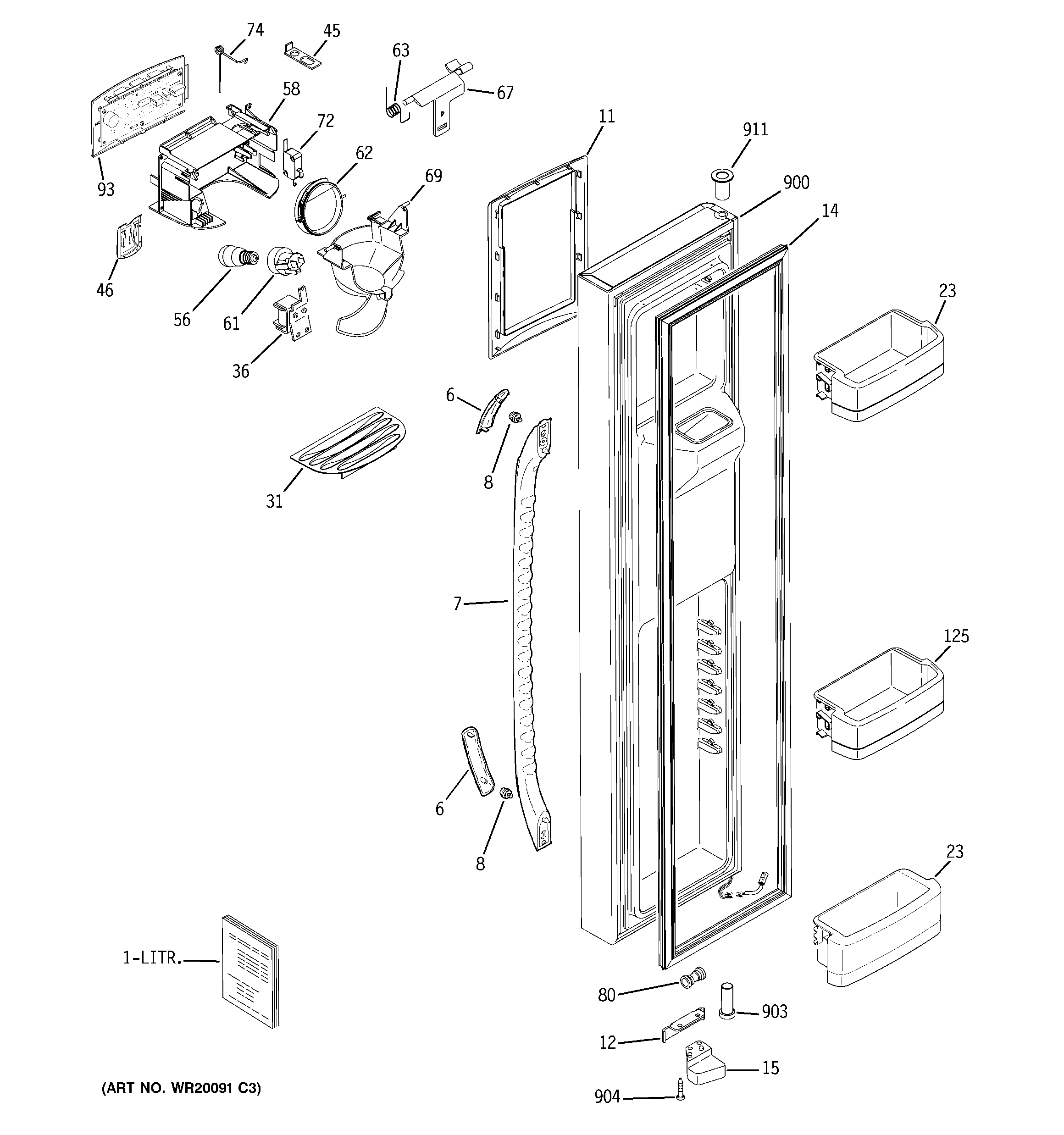 GE GCE23LGTBFBG freezer door diagram