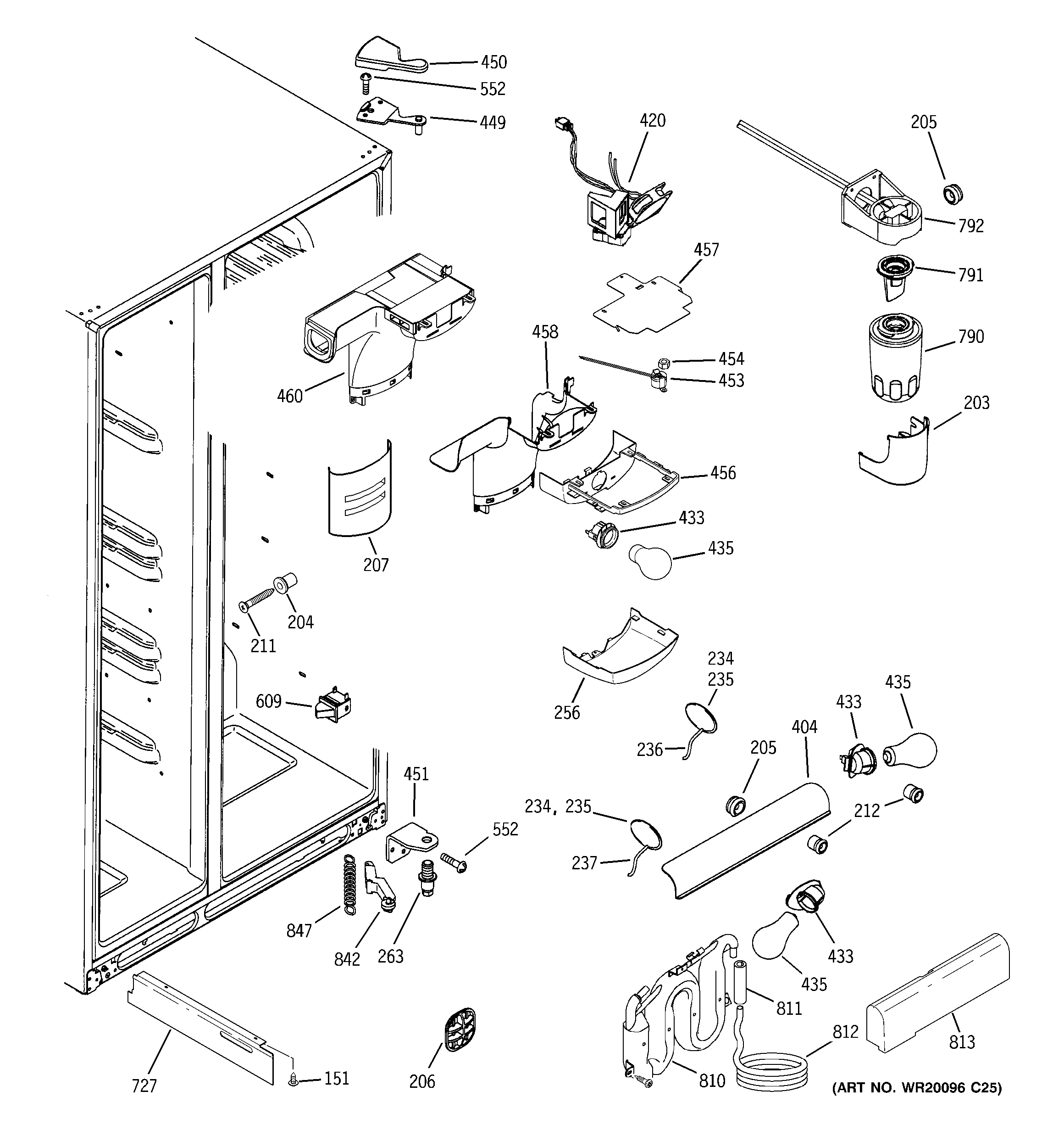 GE GCE23LGTBFBG fresh food section diagram