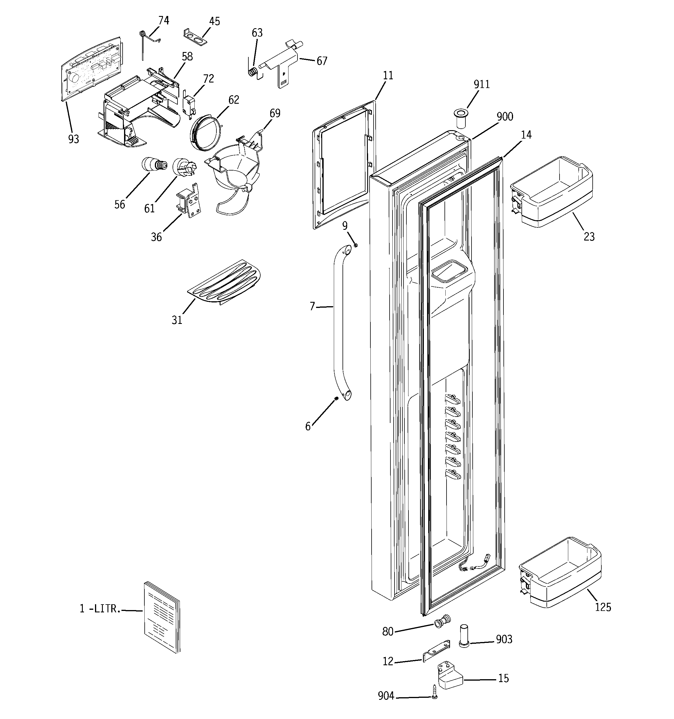 GE GCE23LGTBFLS freezer door diagram