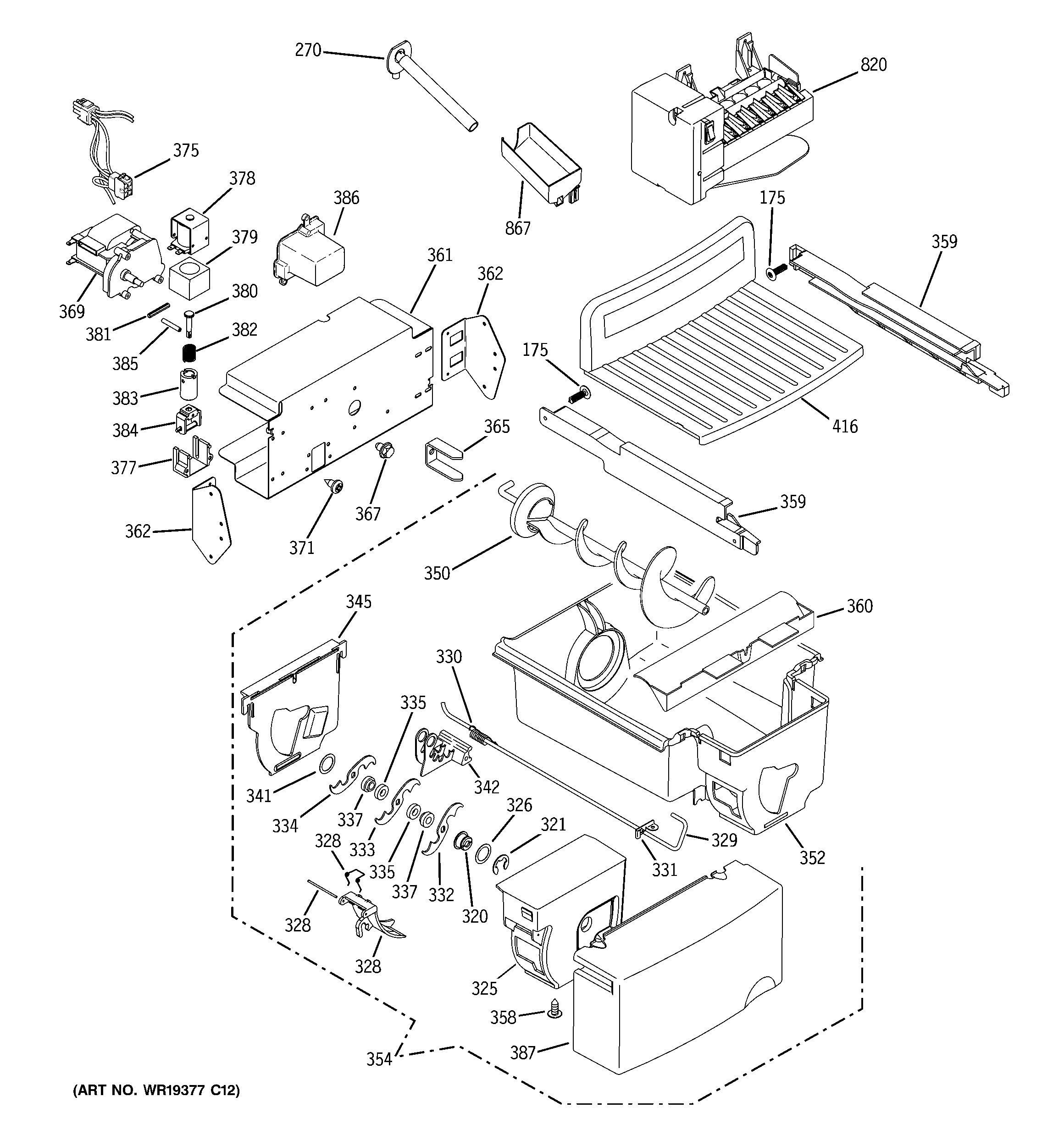 GE GCE23LGTBFLS ice maker & dispenser diagram