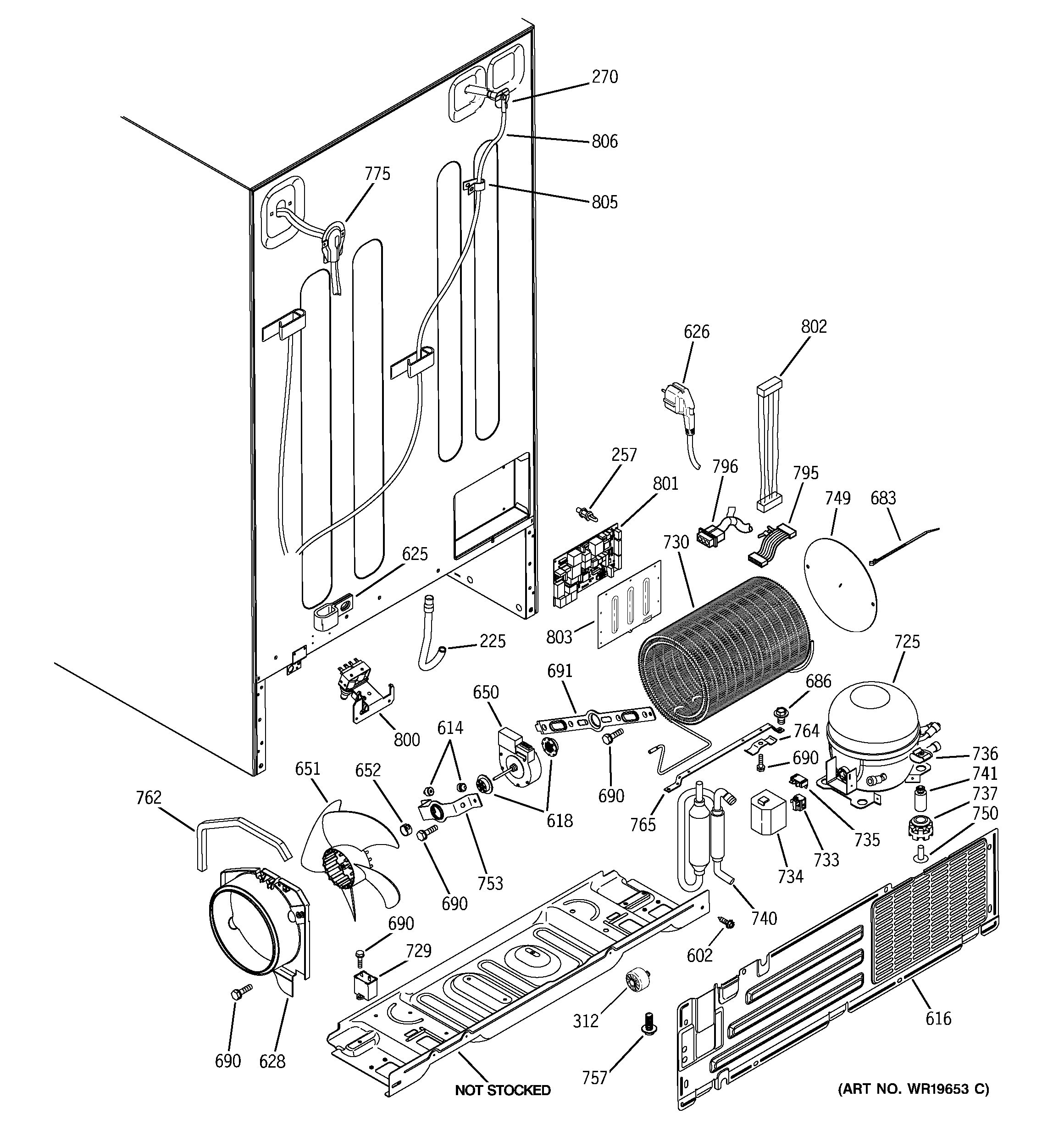 GE GCE23LGTBFLS sealed system & mother board diagram
