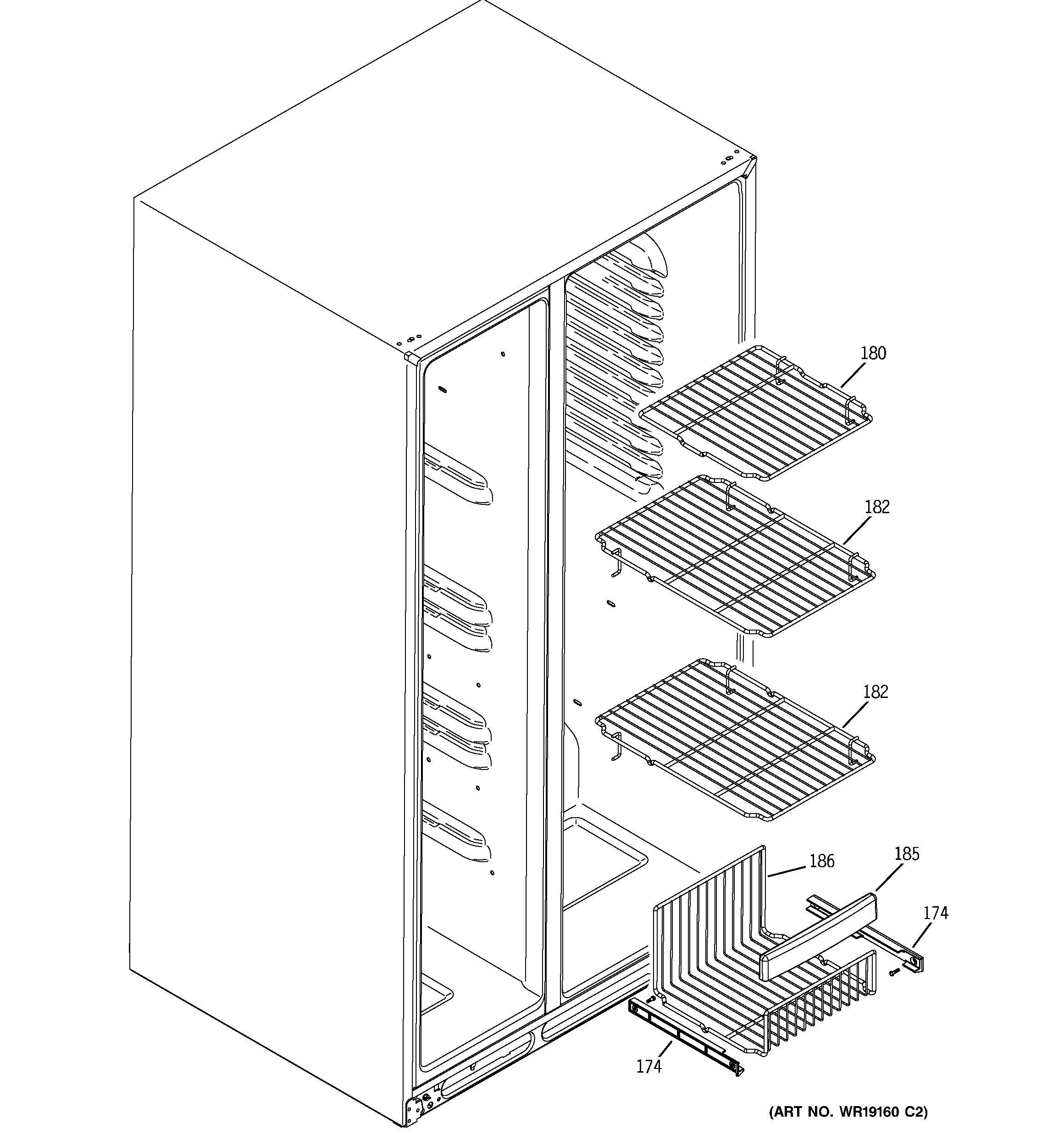 GE GSS25XSRESS freezer shelves diagram