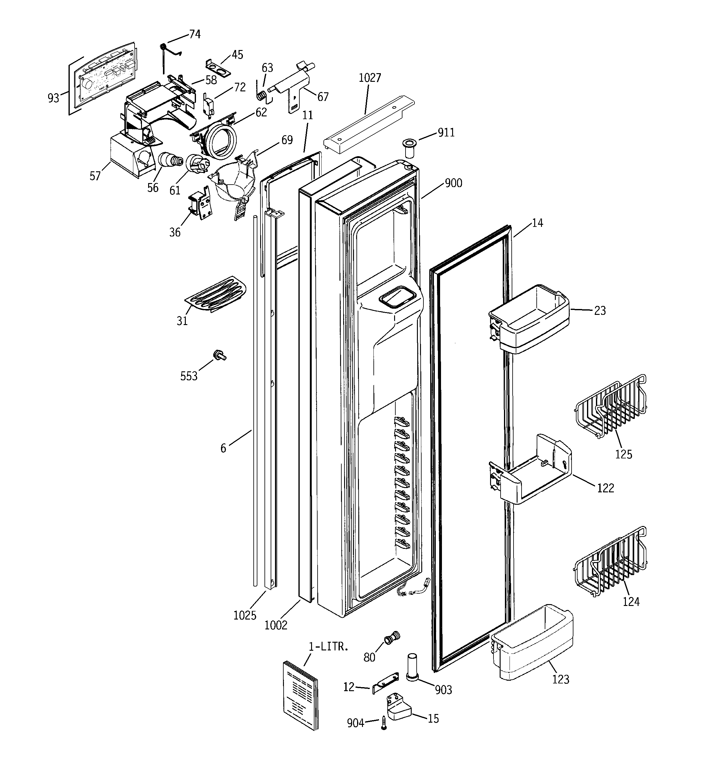 GE PIE23NGTAFSV freezer door diagram