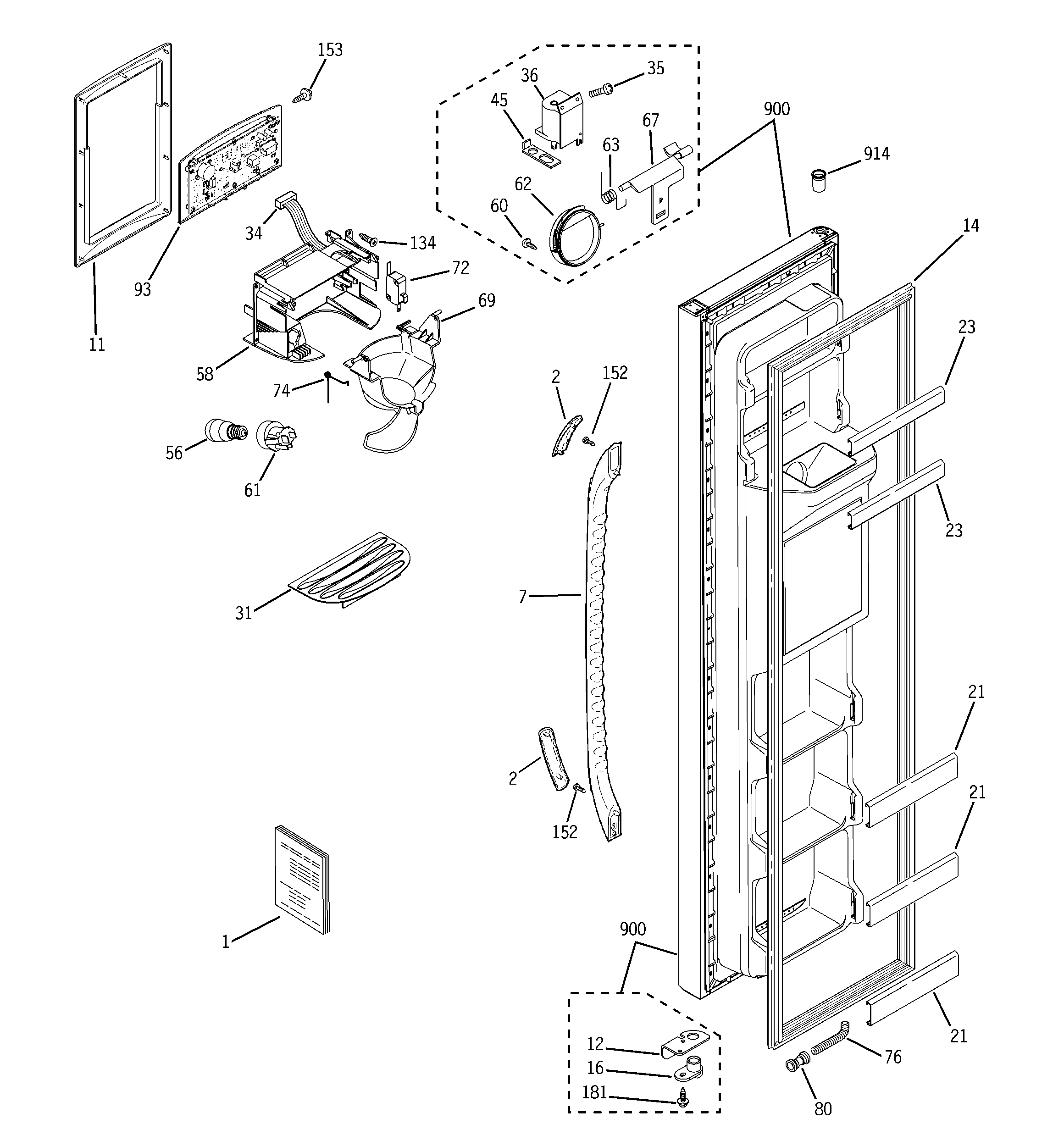GE ESH22JFWABB freezer door diagram
