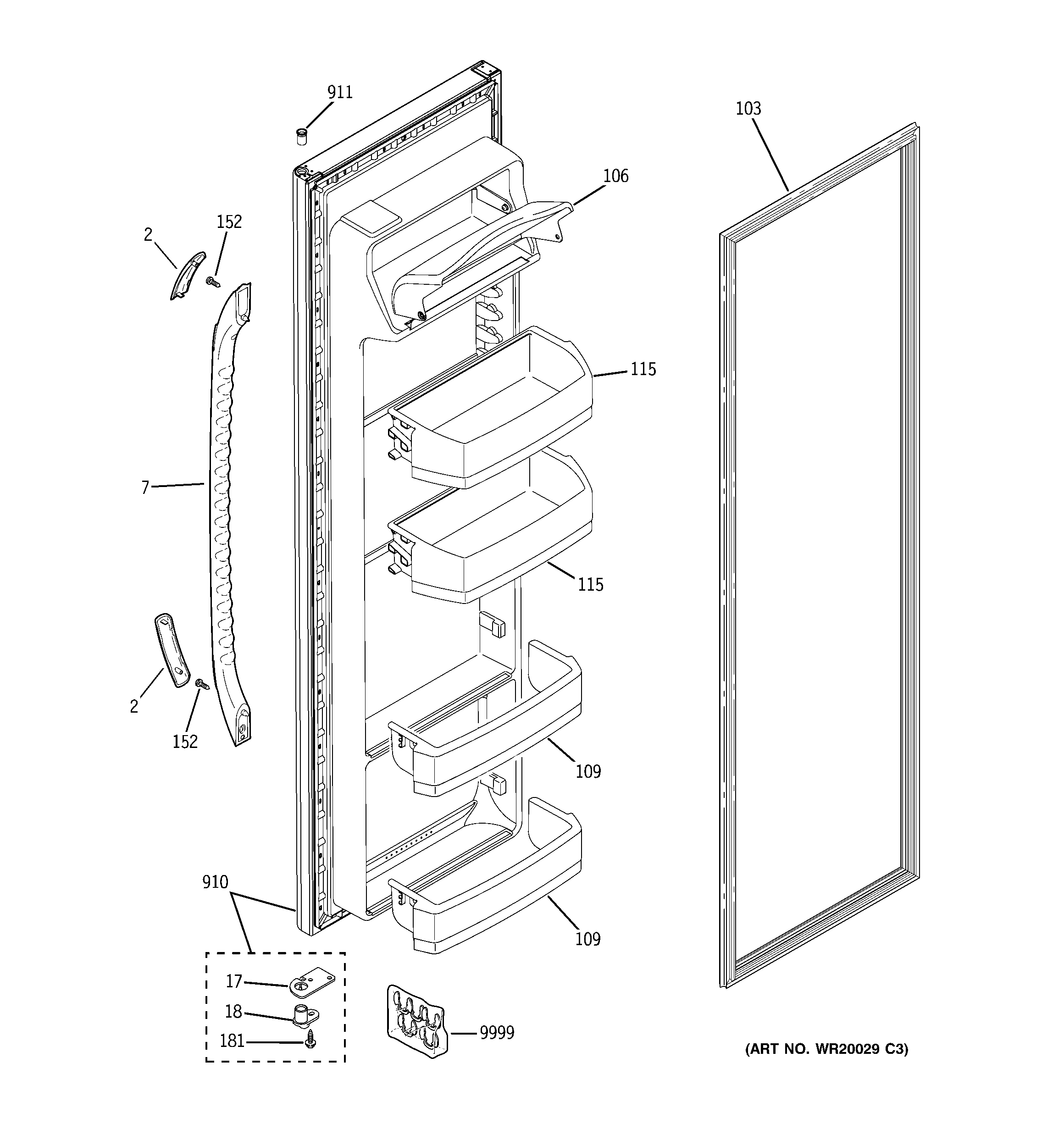 GE ESH22JFWABB fresh food door diagram