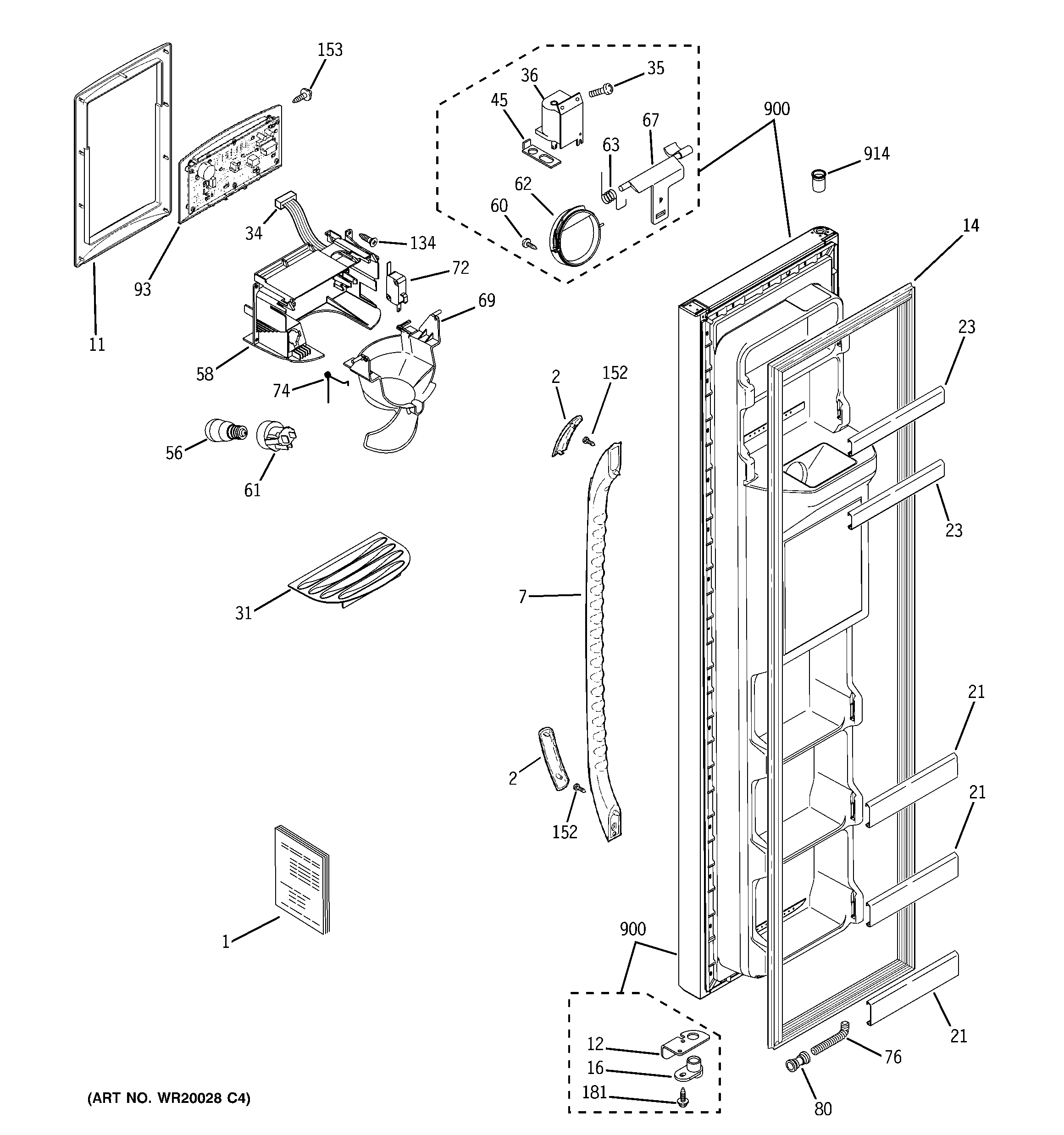 GE ESH22JFWBBB freezer door diagram