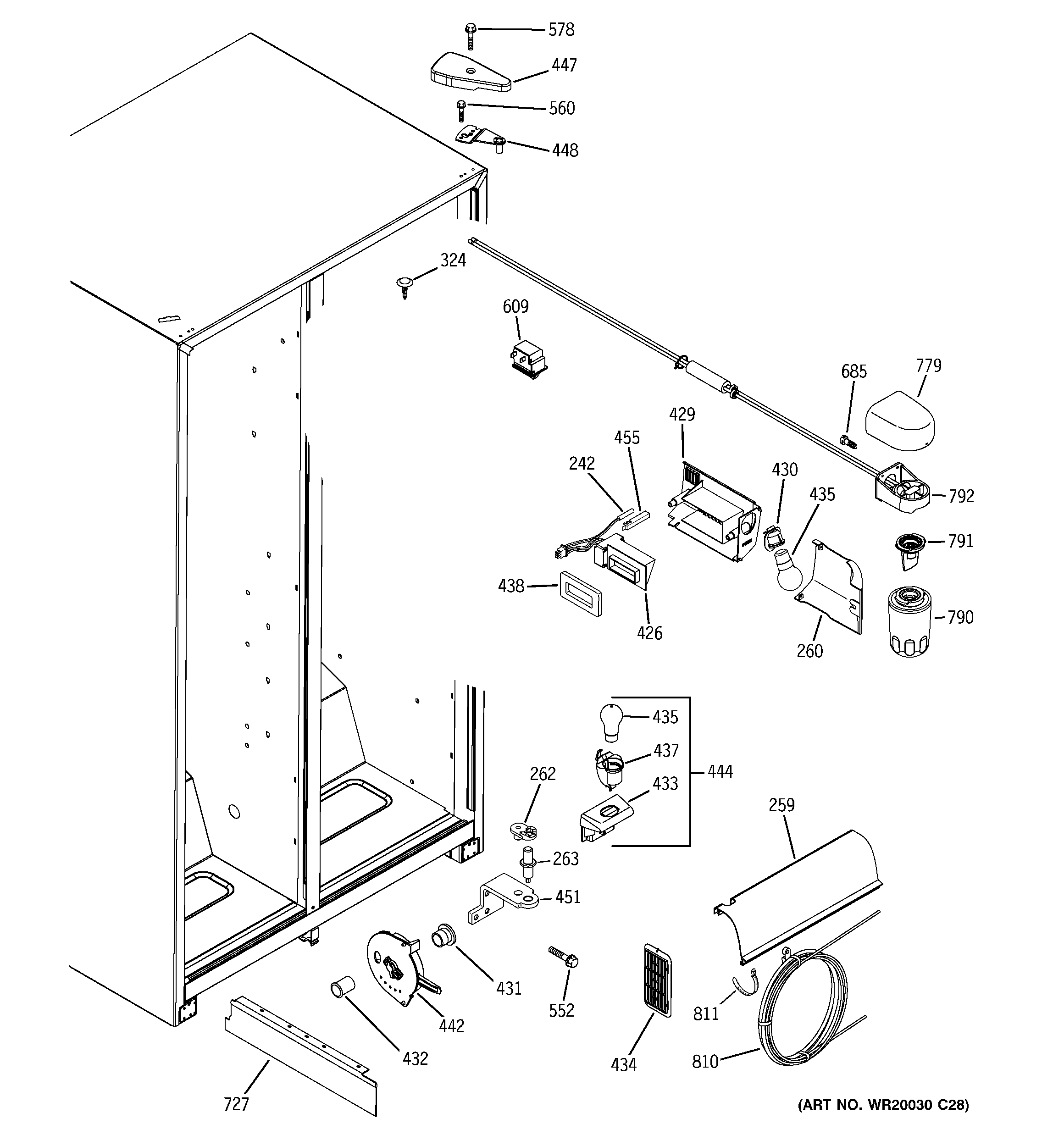 GE ESH25JFWBWW fresh food section diagram