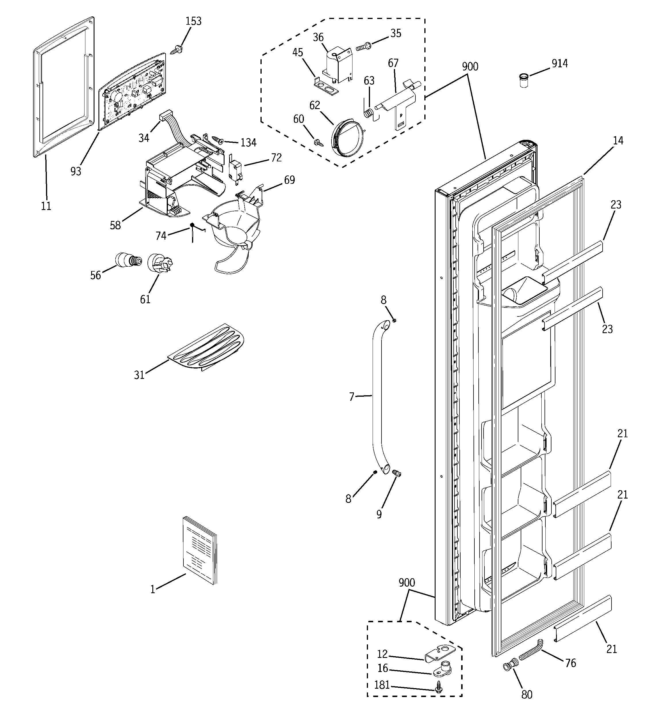 GE ESH25JSWBSS freezer door diagram