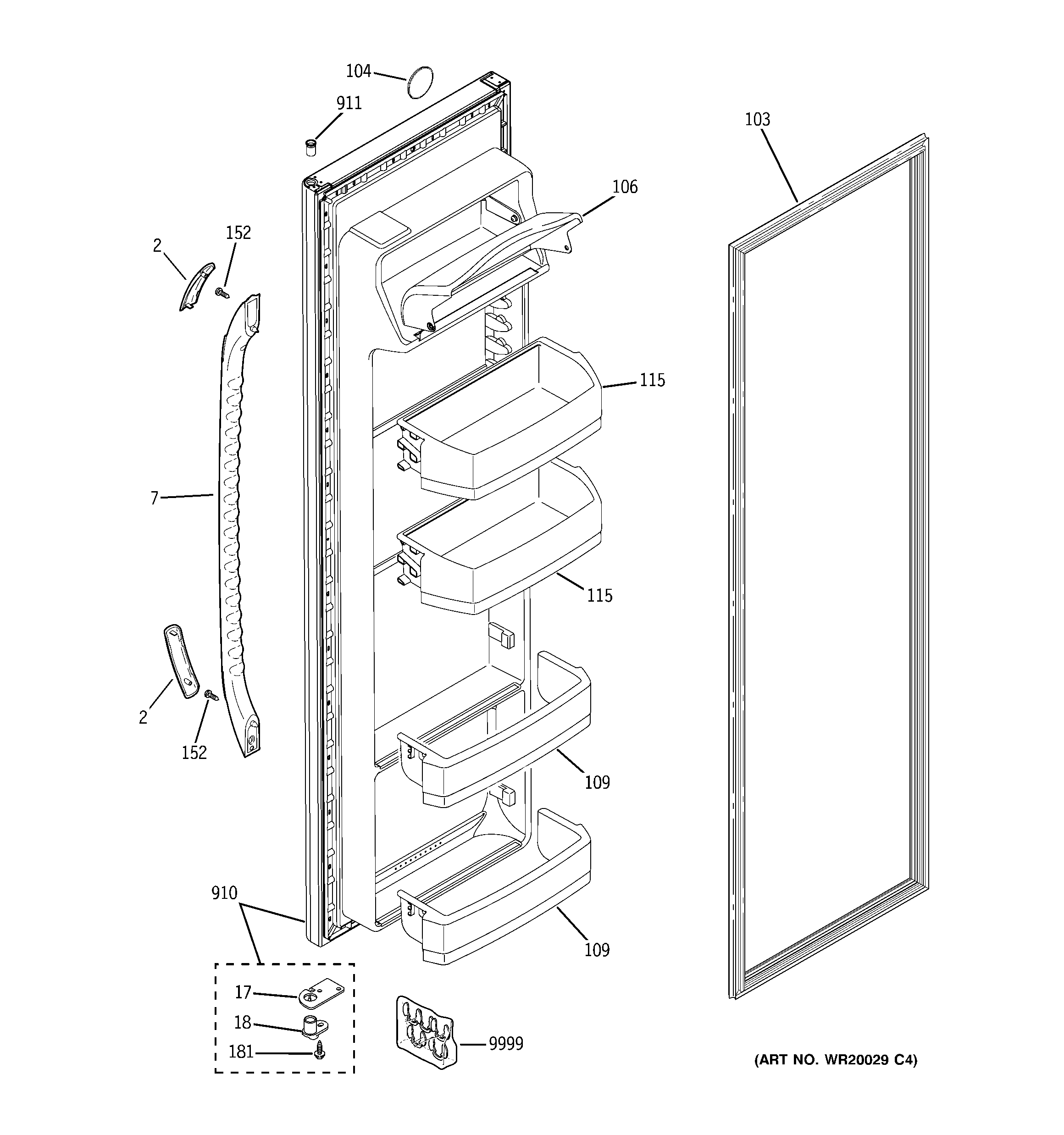 GE ESL25JFWABS fresh food door diagram