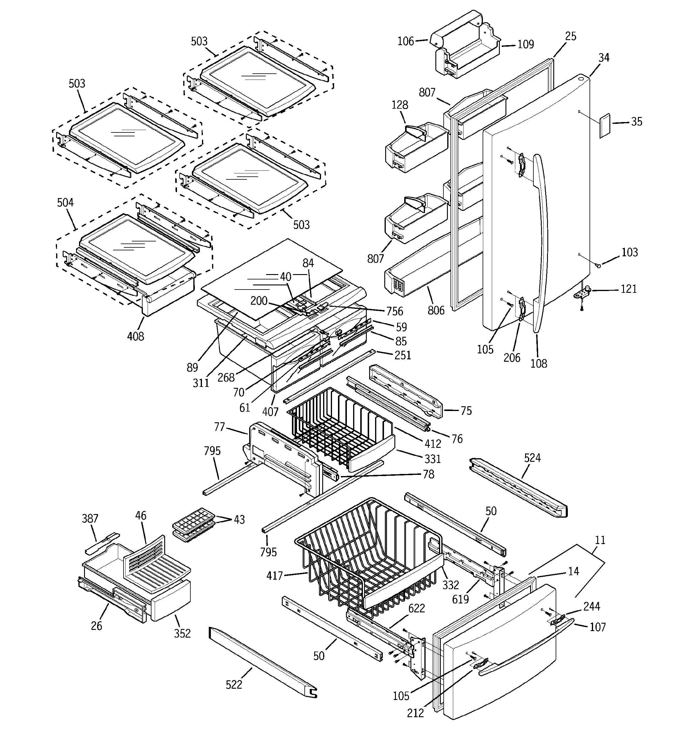 GE GDS20KBSABB doors & shelves diagram
