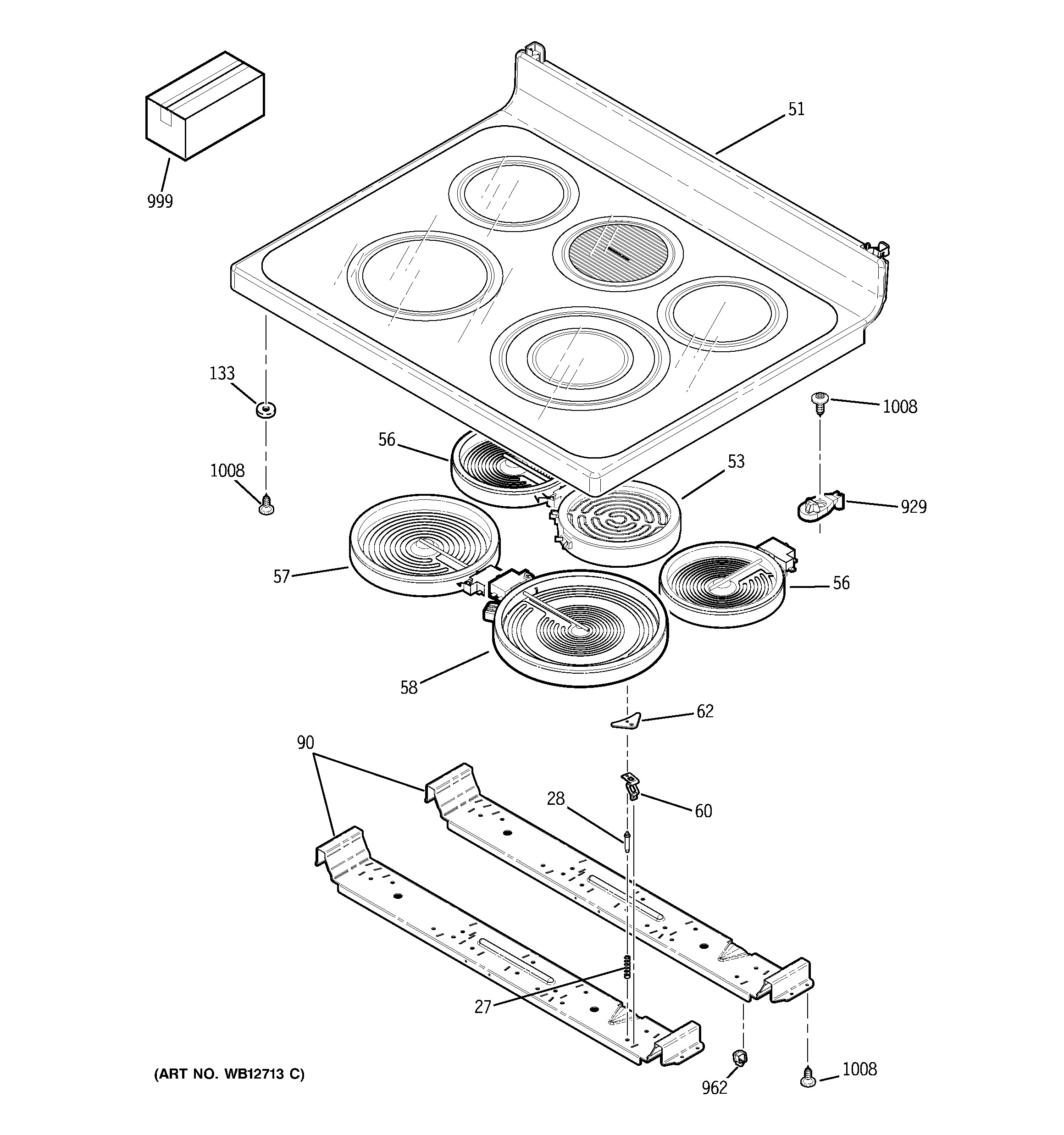 GE JCBP80SJ3SS cooktop diagram