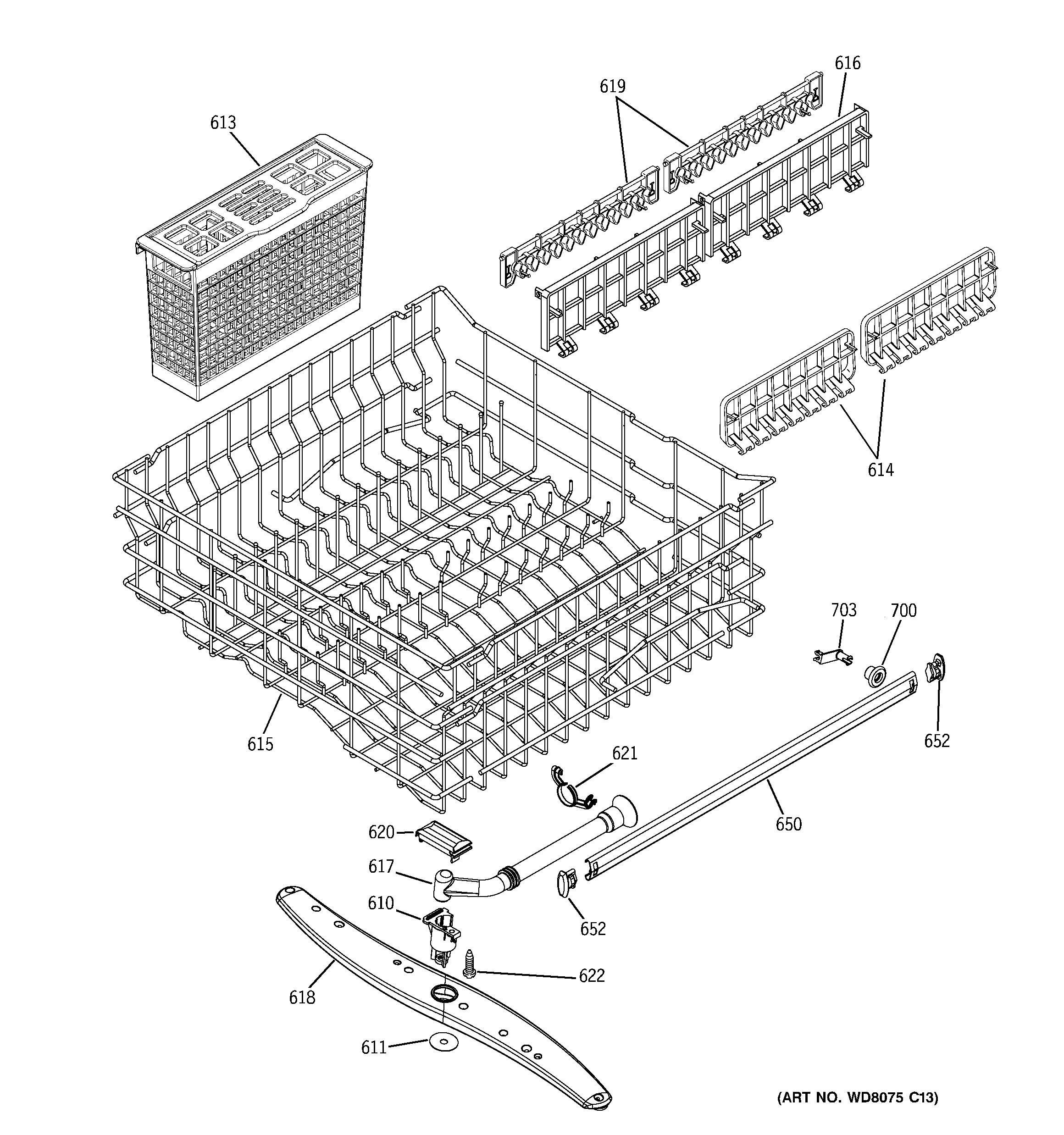 GE GHD6711N10BB upper rack assembly diagram