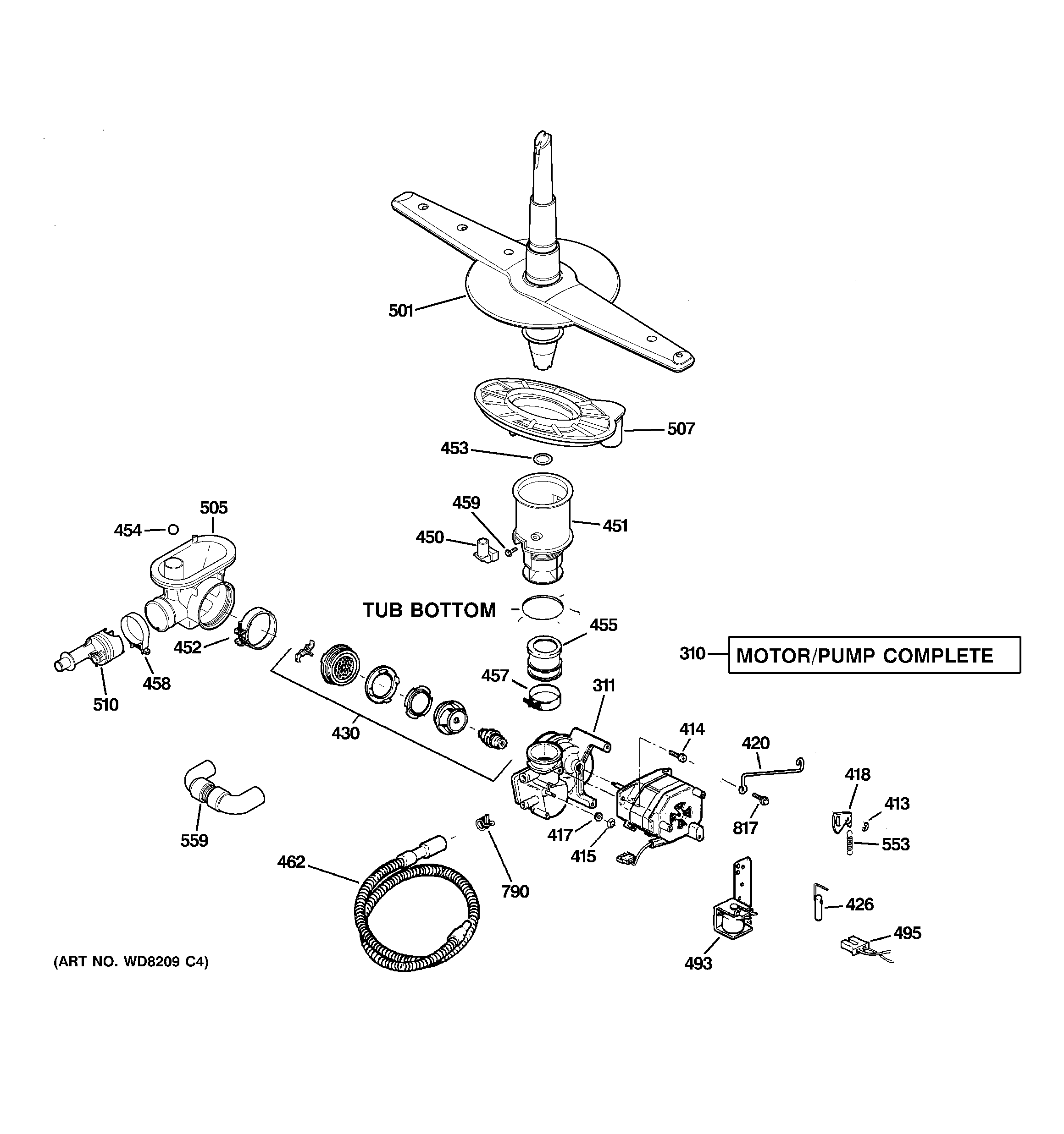 GE GHDA350N00WW motor-pump mechanism diagram